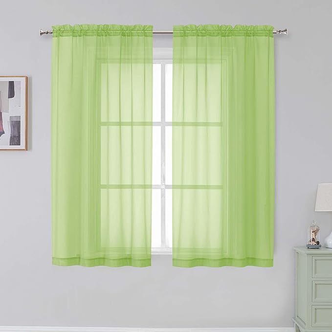 Simplebrand Lime Sheer Curtains 72 Inches Long 2 Panels for Living Room, Rod Pockets Airy Window Treatments Voile Sheer Black Curtains Panels Lightweight for Front Back Patio Glass Door, 42" Width