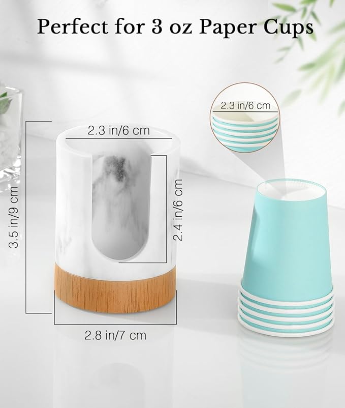 Luxspire Bathroom Cup Dispenser, 3oz Dixie Cup Dispenser, Marble Resin Dixie Cup Holder, Disposable Paper Cup Holder for Bathroom, Cotton Pad Holder, Guest Bathroom Essentials, Marble White