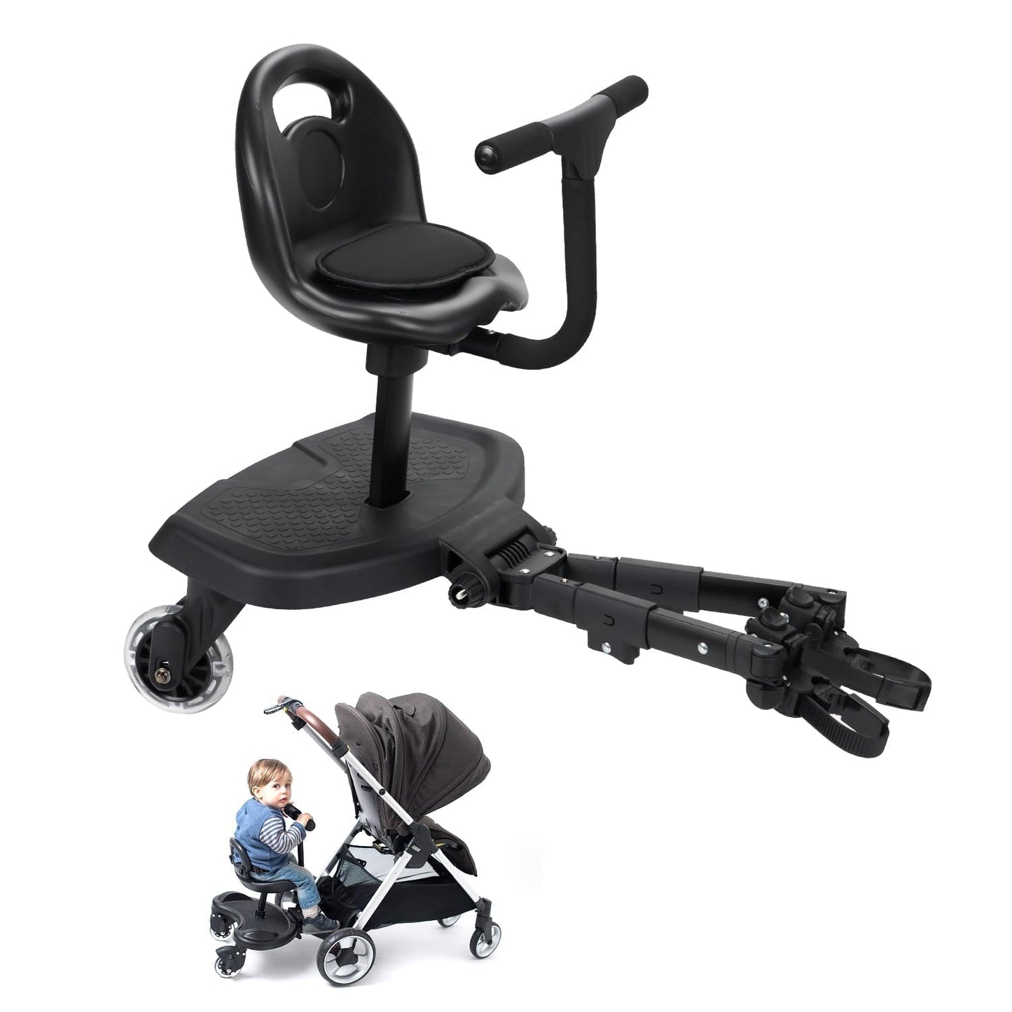 Universal 2-in-1 Stroller Board，Child Rider Stroller Attachment with Saddle Seat and Standing Platform ，Quick and Easy to Use, Safety Design 2025 Upgrade