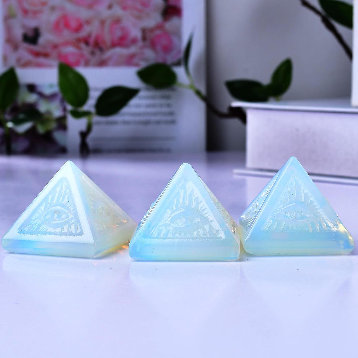 QLRSUXN Opal Healing Crystal Pyramid,Natural Stone White Pyramid for Meditation, Reiki Energy, Chakra Balancing,Energy Enhancement Great Gift for Home Decor, Office Desk, and Spiritual Practices