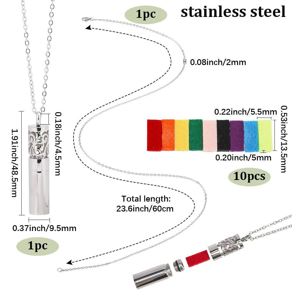 SUNNYCLUE 1 Box 1Pc Aromatherapy Necklace Diffuser Necklace Bulk with 10Pcs Refill Pads 304 Stainless Steel Hollow Cloud Bottle Pendants Essential Oil Aromatherapy Jewelry for Women Men Adults Gifts