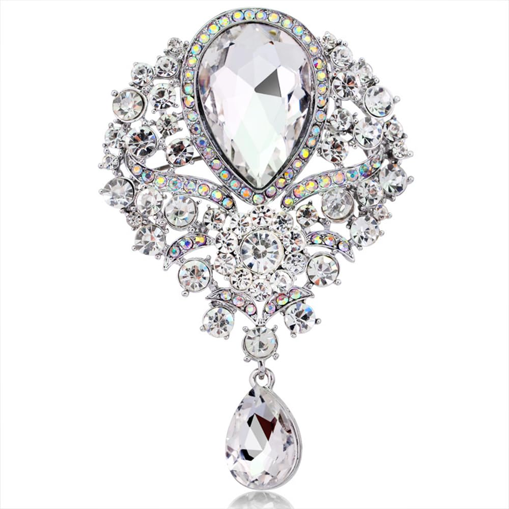 Ezing 4 Pieces Lot Large Big Silver Gold Plated Assorted Crystal Rhinestones Brooch Pins Set (B)