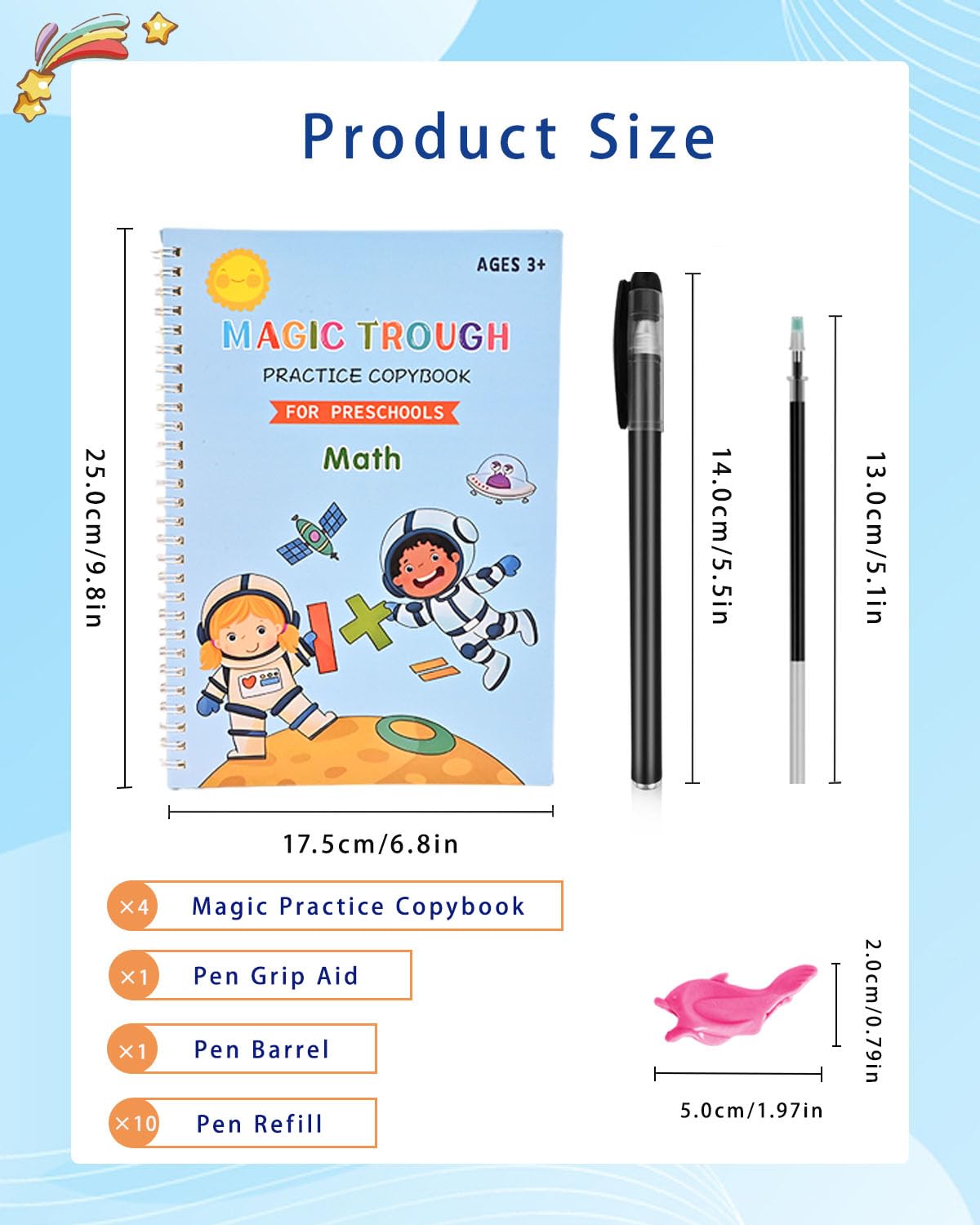 Magic Ink Practice Copybooks, Reusable Grooved Handwriting Practice for Kids Ages 3-7, Montessori Groove writing Preschool Workbook