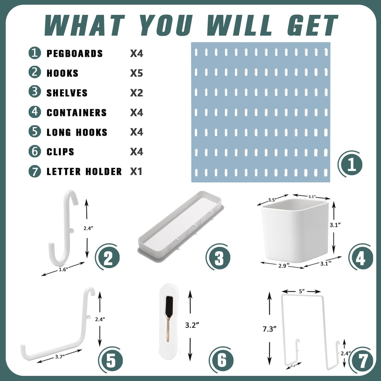 MULSAME Pegboard Combination Kit, 25.2" x 25.2" Wall Mounted Storage Set with 4 Pegboards & 20 Accessories Hanging, Peg Boards Organizer