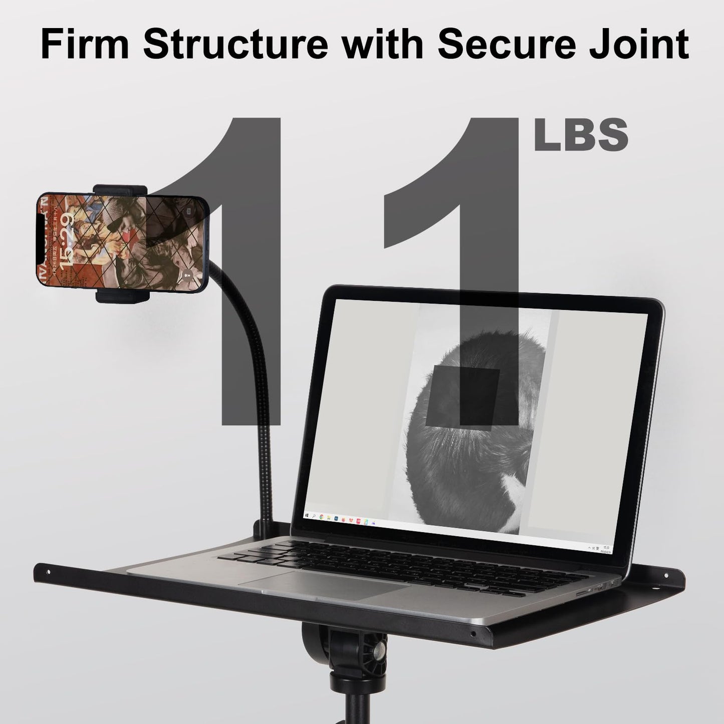 Tossbiss Laptop Tripod on Wheels with 2 Shelves, Portable Projector Floor Stand Adjustable Height 25.9 to 51.8 Inch with Phone Holder
