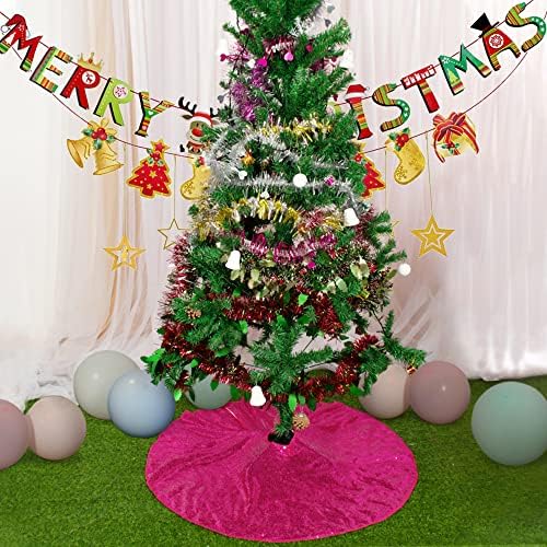 AMZLOKAE Pink Sequin Tree Skirt 36 Inch - Hot Pink Christmas and Halloween Tree Skirt, Glitter Xmas Tree Cover, Holiday Decorations, Sparkle