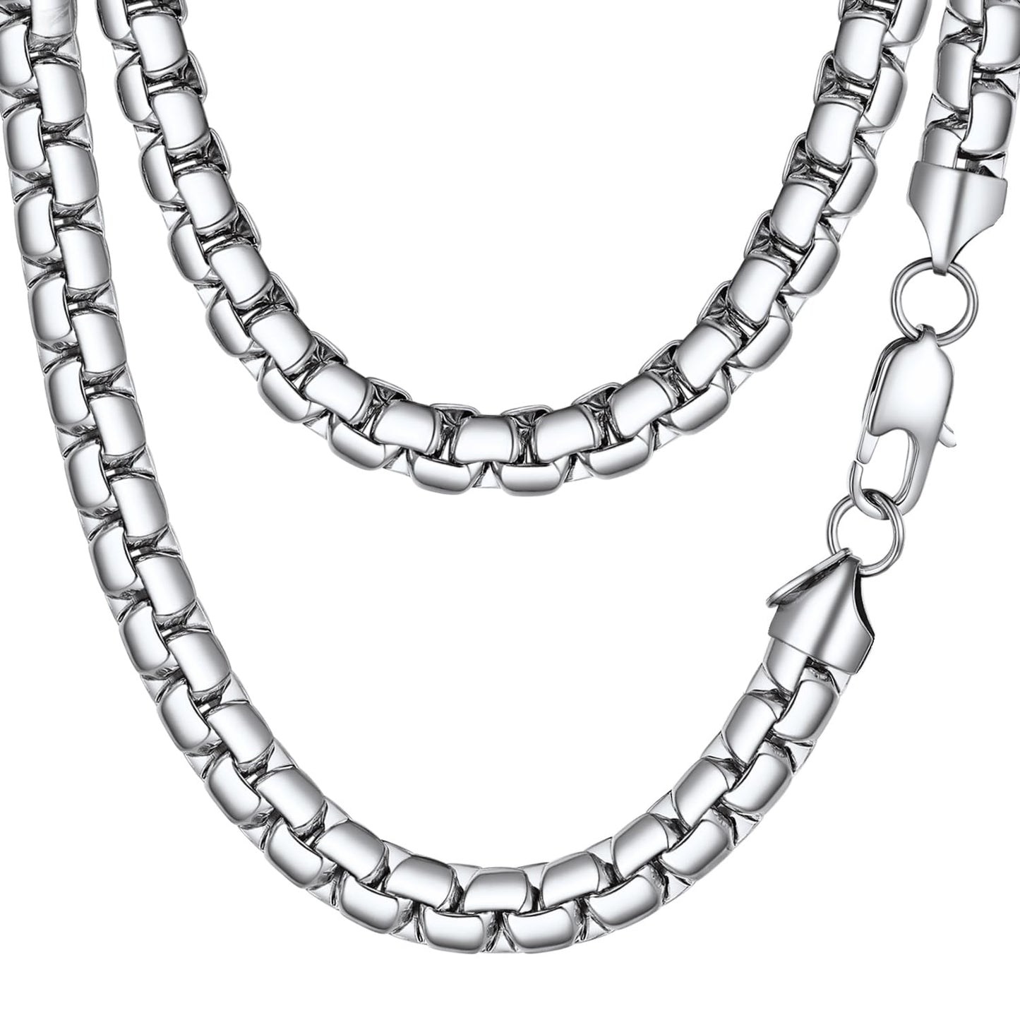 PROSTEEL Stainless Steel Chain 8mm Flat Box Necklace Hypoallergenic & Sweatproof 14"-30" Cool Chunky Chain Jewelry