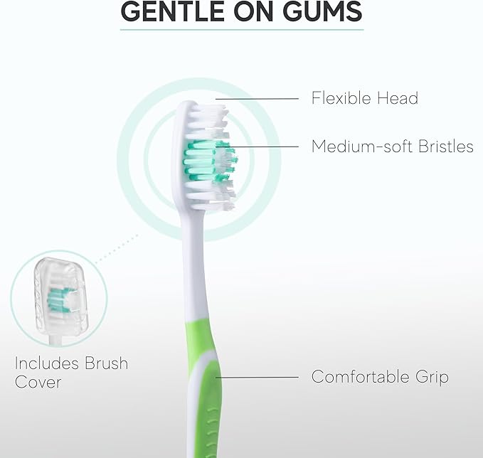 4 Pack Toothbrushes for Adults - Individually Wrapped Medium Bristle Toothbrushes with Covers - Green - Convenient & Affordable Dental Care for Travel, Hotels, Airbnb, Missions & More