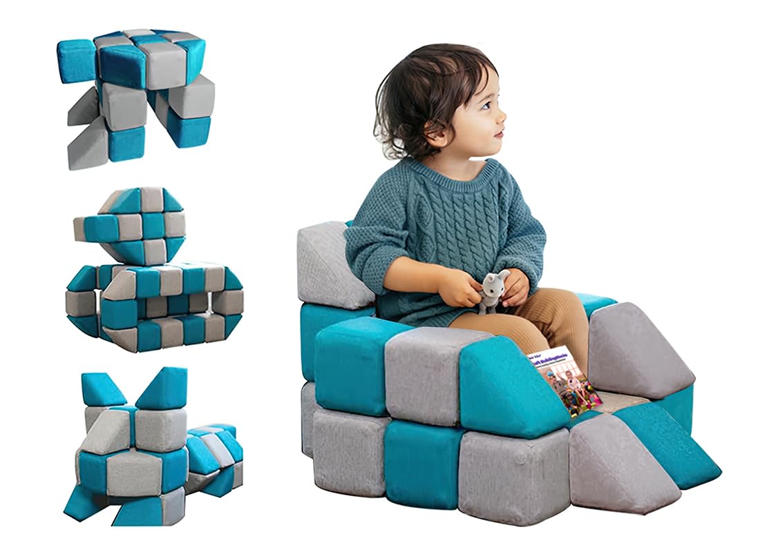 nets Tribe Magnetic Soft Building Blocks for Kids, Magnetic Blocks, Big Blocks, Educational Toys, Incredibly Fun Building Block for Children (Blue+Gray)