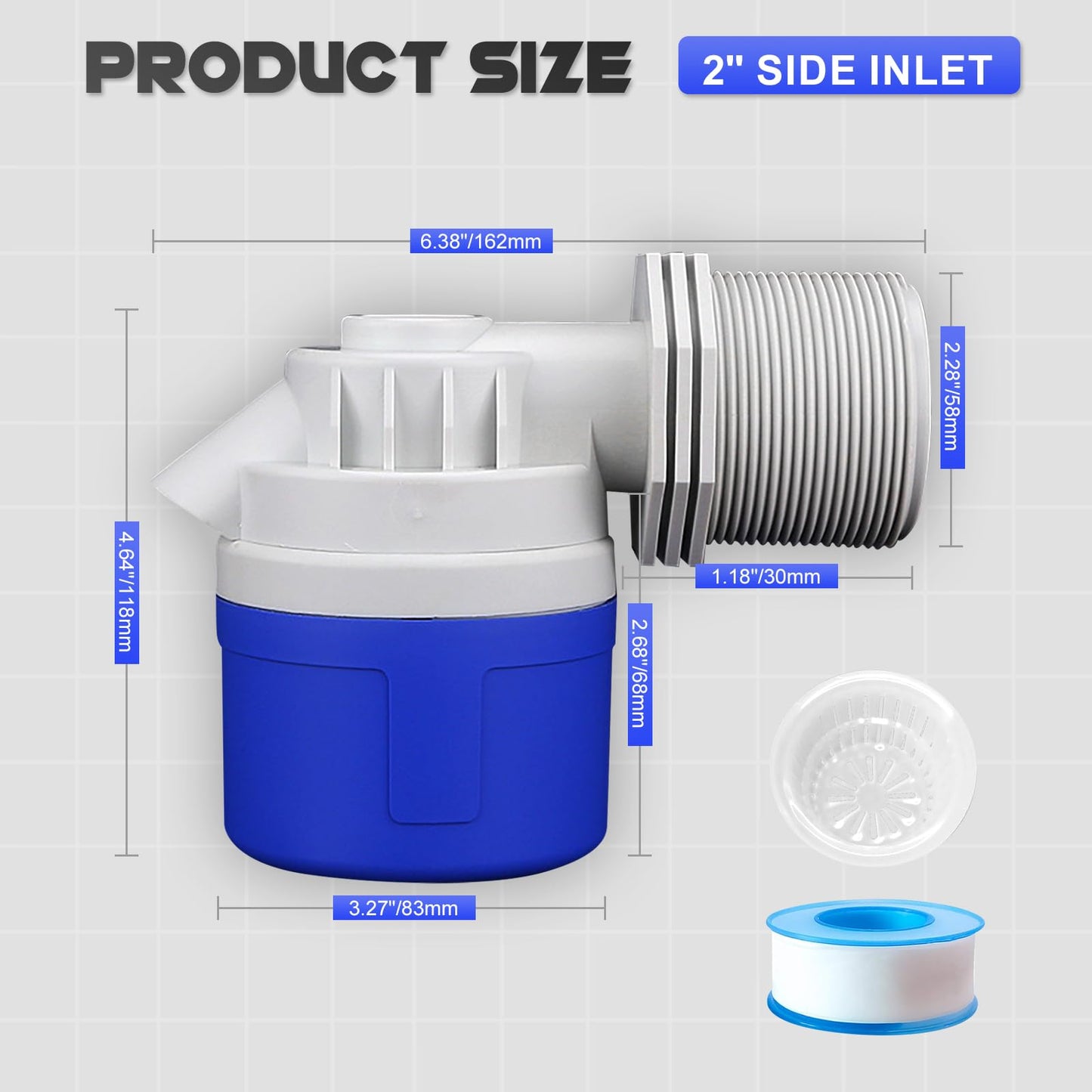 2" NPT Side Inlet Water Float Valve, 2 Inch Big Flow Automatic Water Level Control Float Valve for Water Tank, Water Troughs, Pond, Pool, Livestock, Aquariums (2" Side Inlet)