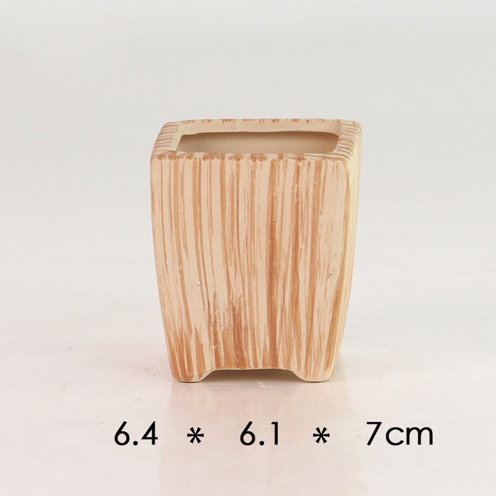 Sun-E 6 in Set 7.6 cm Ceramic Wooden Pattern Succulent Plant Pot Cactus Plant Pot Flower Pot Container Planter Gift Idea