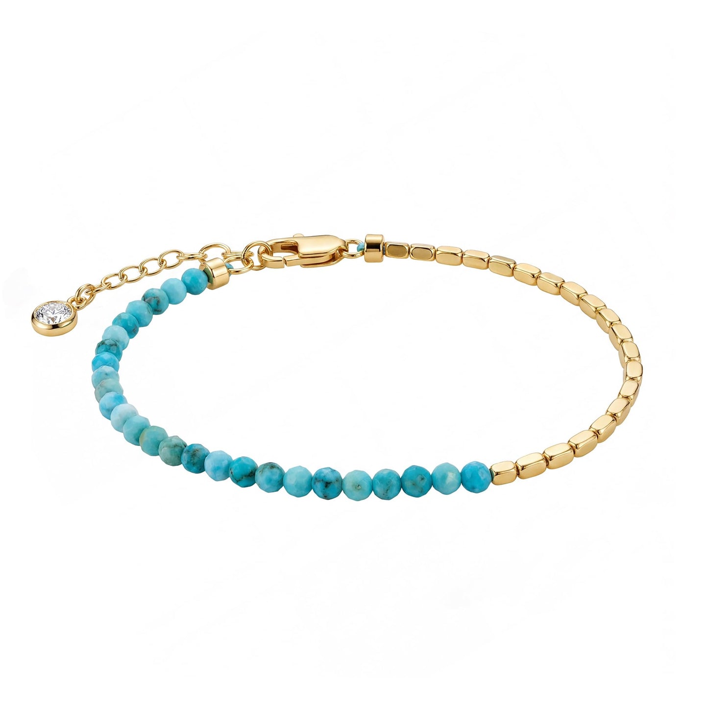 MYEARS Women Beaded Bracelet Gold Gemstone Turquoise 14K Simple Dainty Handmade Chain Everyday Boho Beach Jewelry