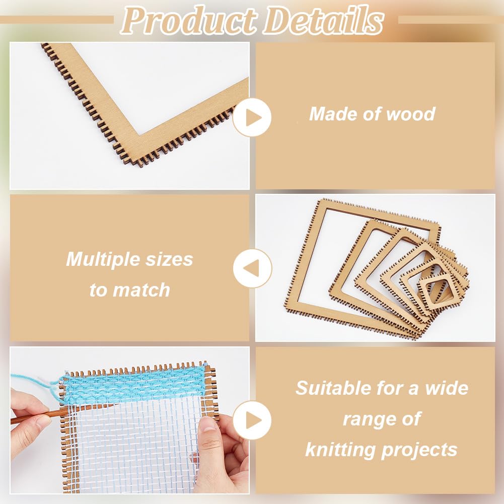 BENECREAT 6 Sizes Poplar Wood Weaving Loom Kit, Square DIY Weaving Loom DIY Weaving Art Tapestry Loom for Hanging Decor Woven Tapestry Knitted Crafts Making, 4.5mm Thick