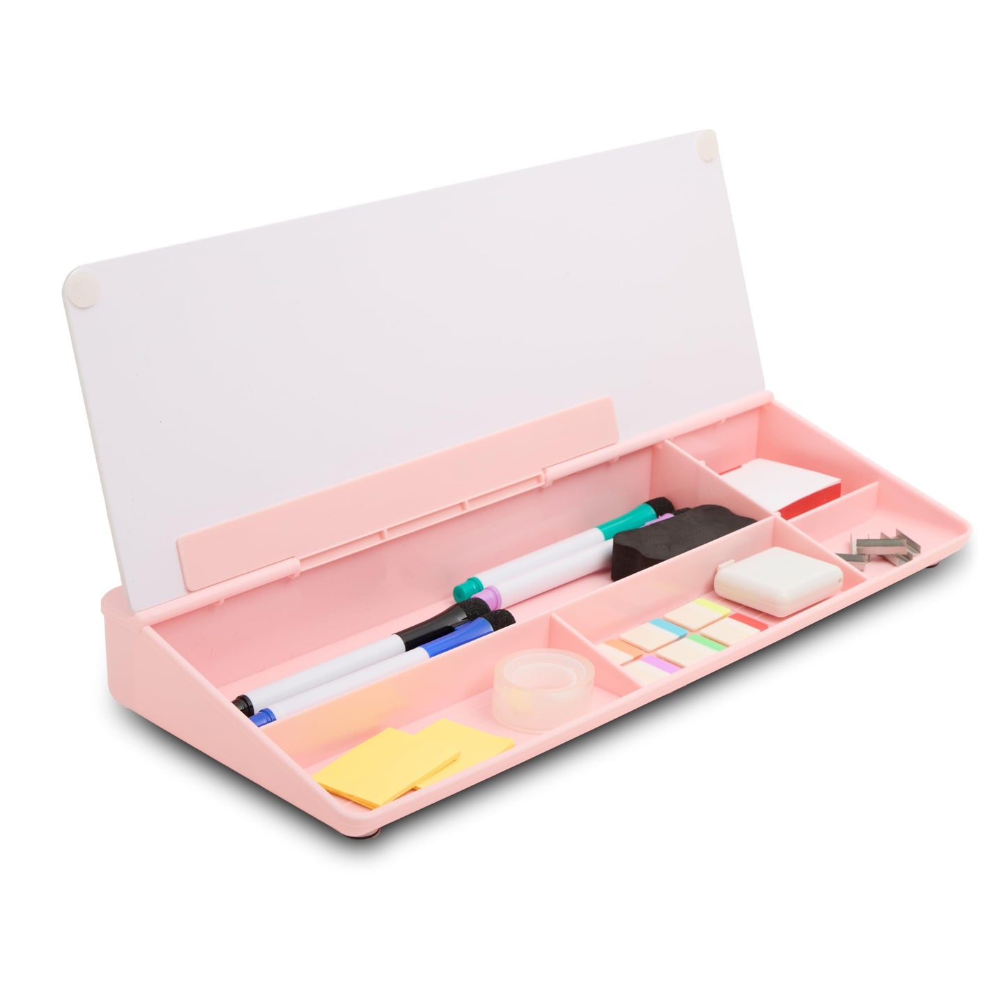 GAROOD Desktop Dry Erase Board with Storage (Pink Base) Desk White Board Desk Board Glass Desktop White Board with Stand Home Office Organizer Phone Holder 15.8X7X2 inches