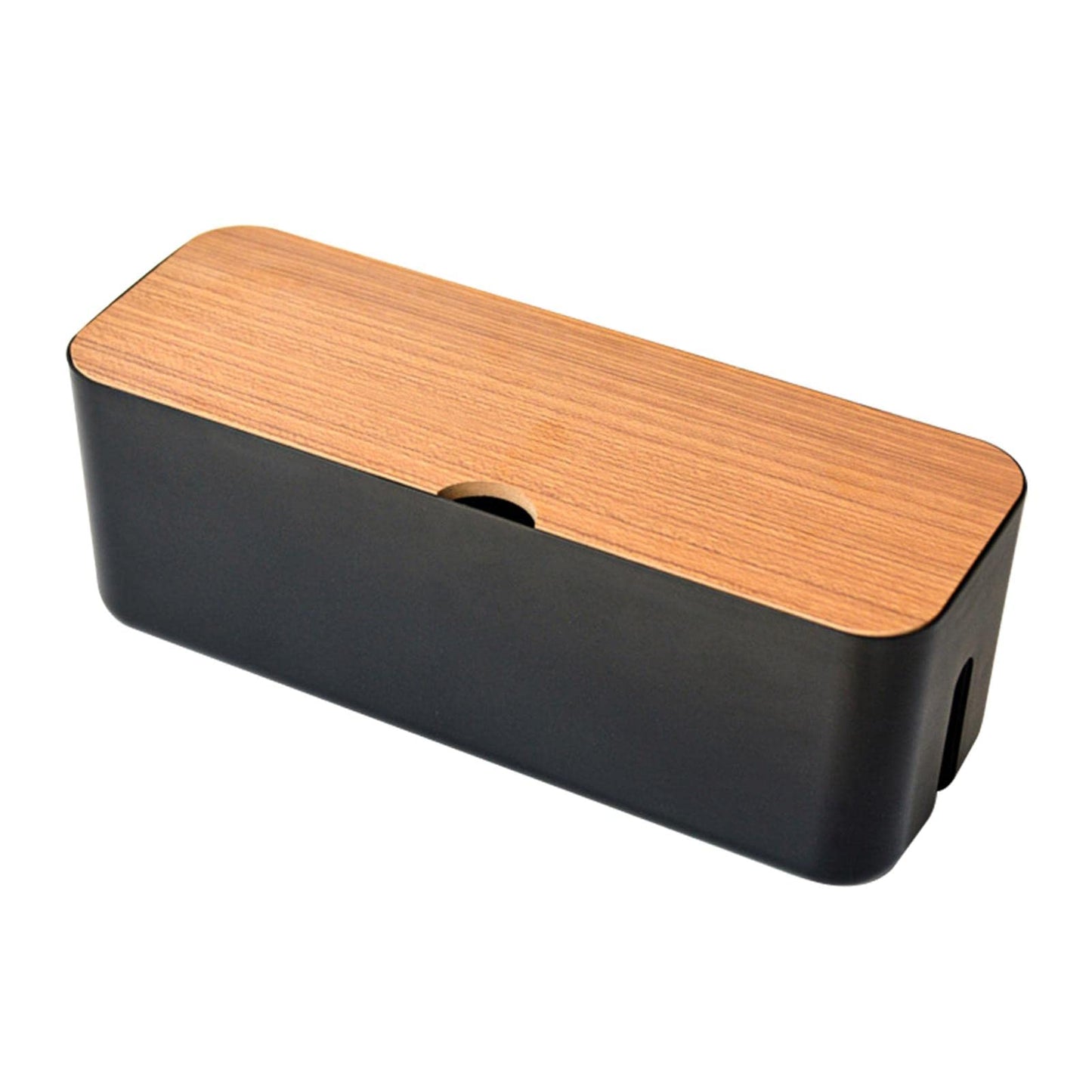 Cable Management Box - Wooden Style Large Cord Organizer Box to Hide Wires & Power Strips | Desk Computer Cable Organizer Box | Safe ABS Materia for Home & Office (Black)