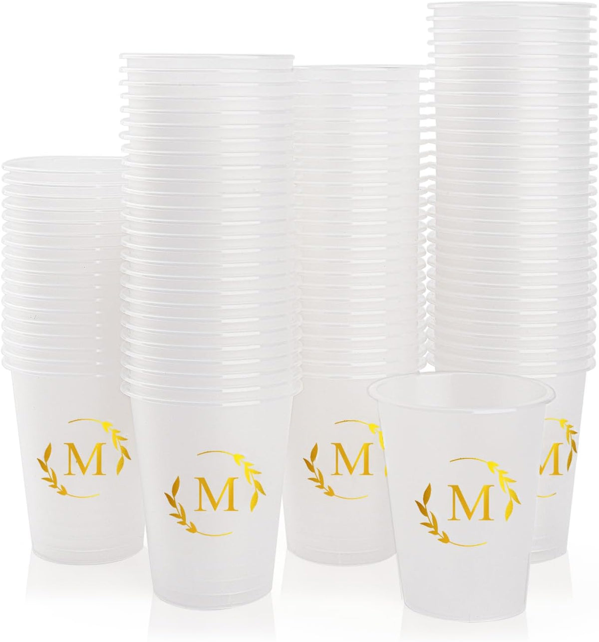 100 Monogrammed Cups Disposable Initial Plastic Cup 12 oz Wedding Personalized Cup for Wedding Reception Baby Shower Birthday Party(Letter M)