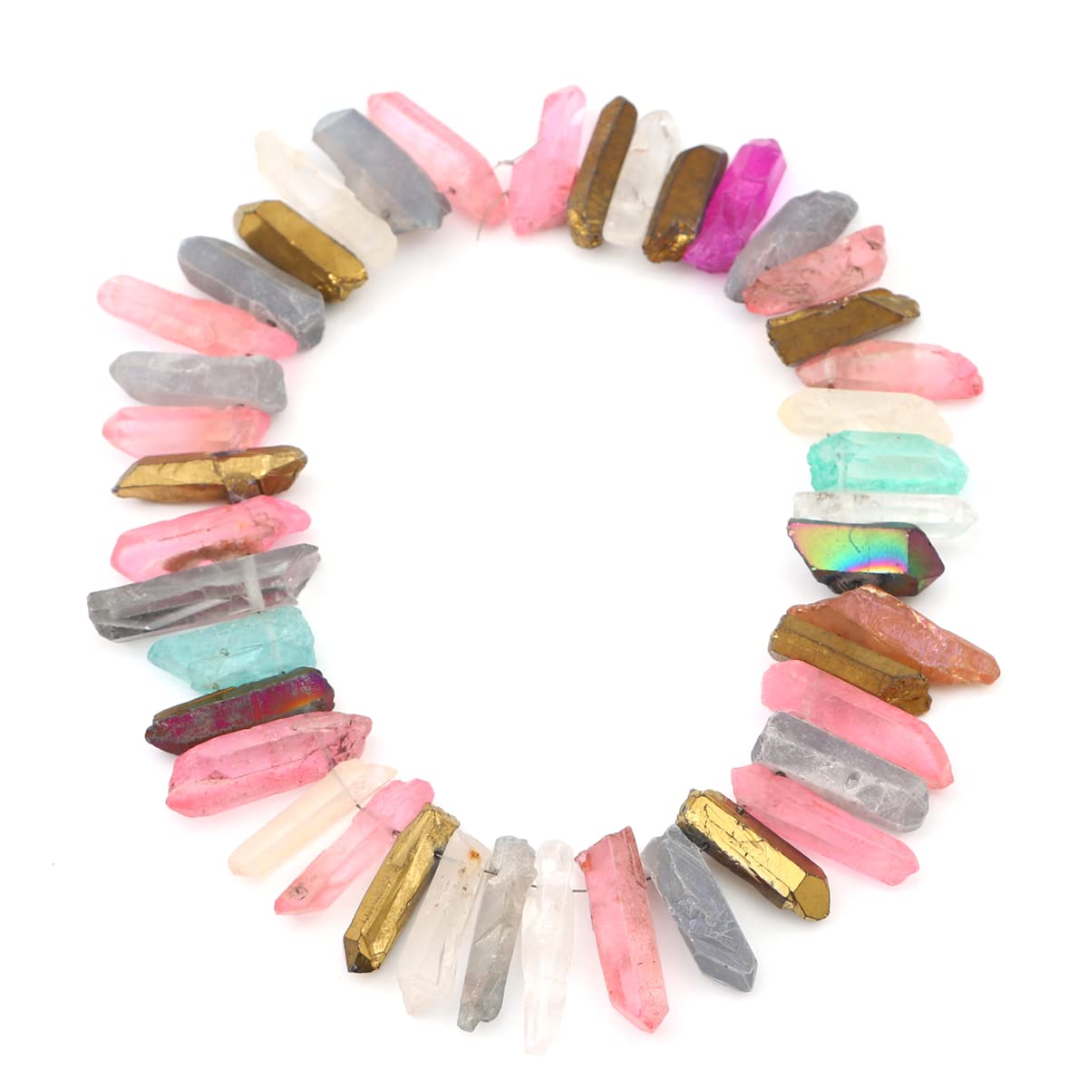 BEADIA Multicolor Titanium Coated Crystal Quartz Spike Point Stick Beads Rough 0.6"-0.8" for Jewelry Making 15 Inch/Strand