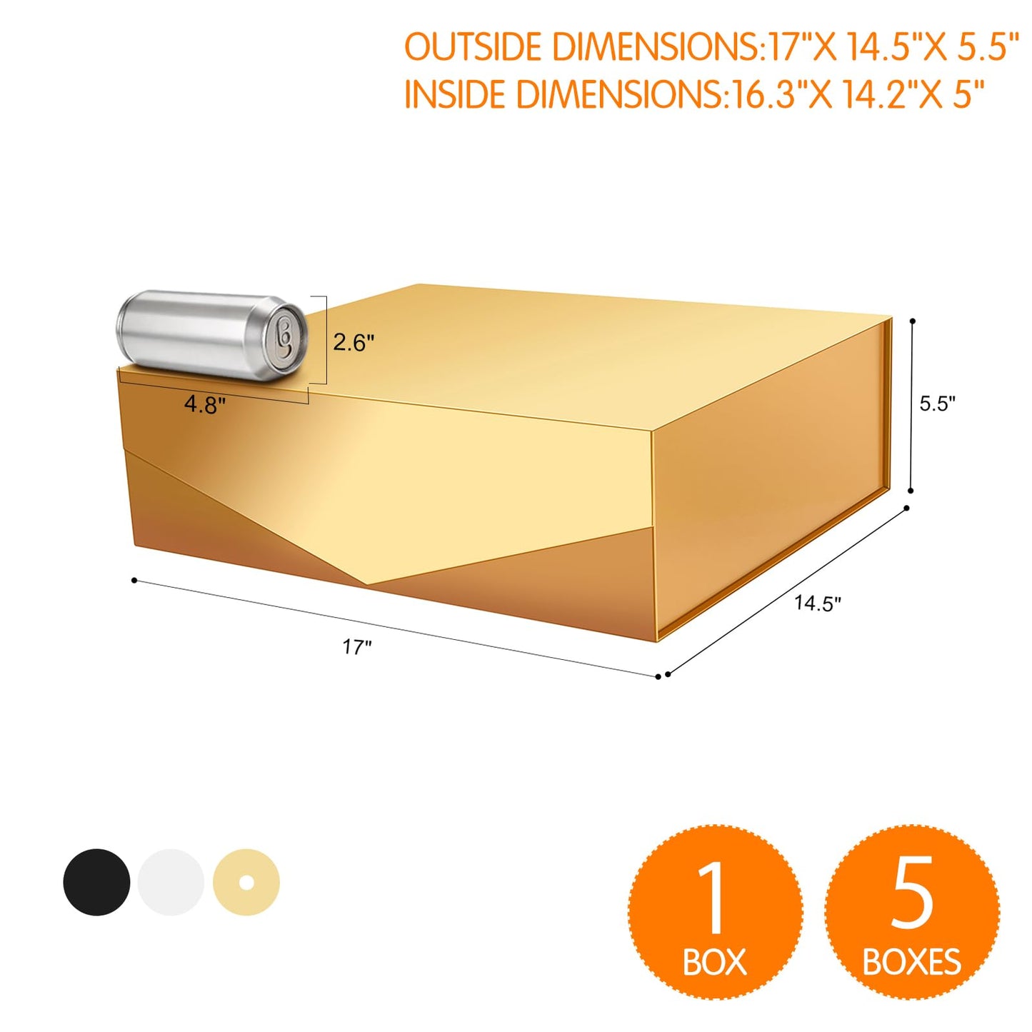 JINGUAN 5 Extra Large Gift Boxes with Lids, 16.3x14.2x5 Inches, Gold, Bridesmaid, Christmas Magnetic Gift Boxes for Clothes and Large Gifts