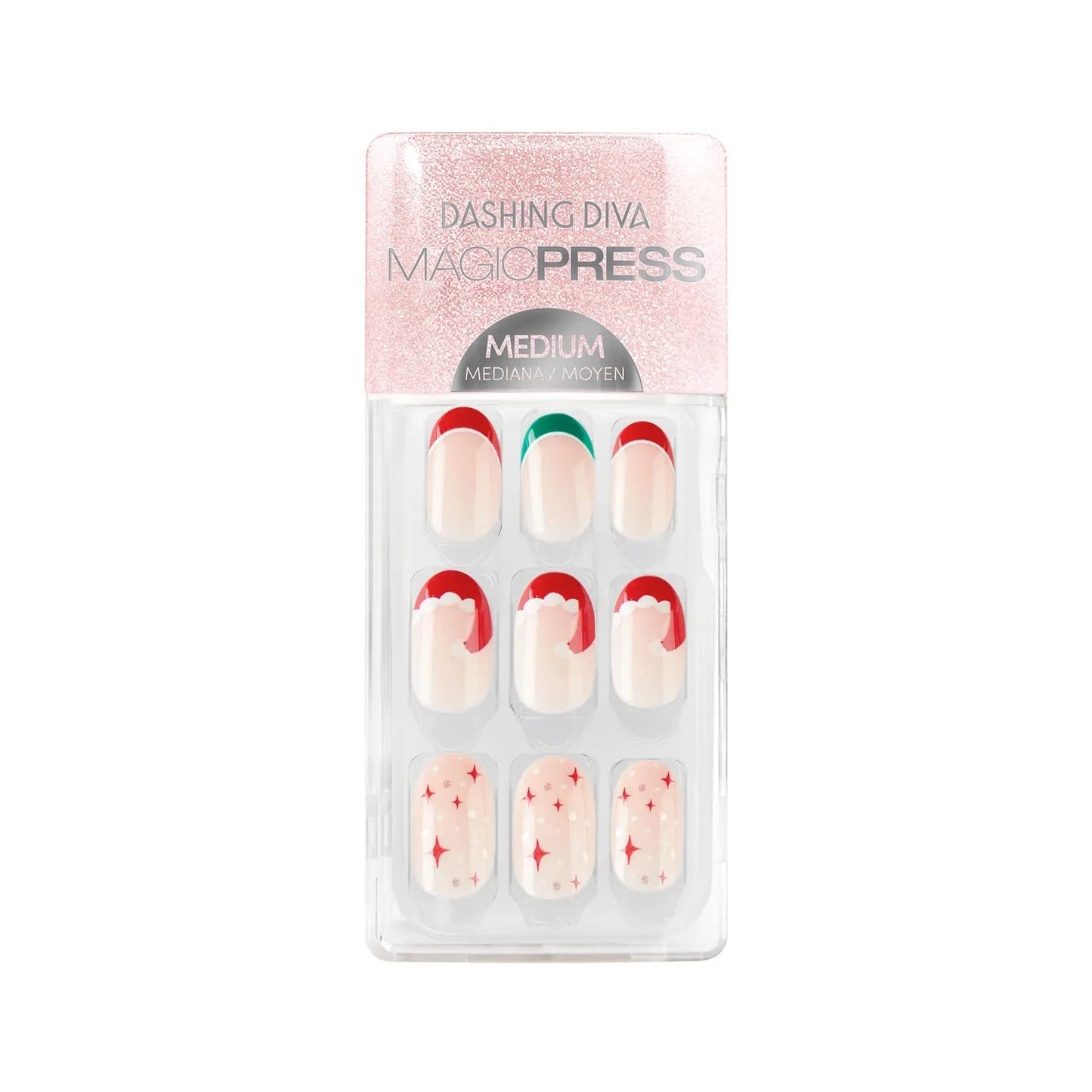 Dashing Diva Magic Press Nails - Naughty Or Nice | Medium, Coffin Shaped Press On Nails | Long Lasting Stick On Gel Nails | Lasts Up to 7 Days | Contains 30 Stick On Nails, 1 Prep Pad, 1 File