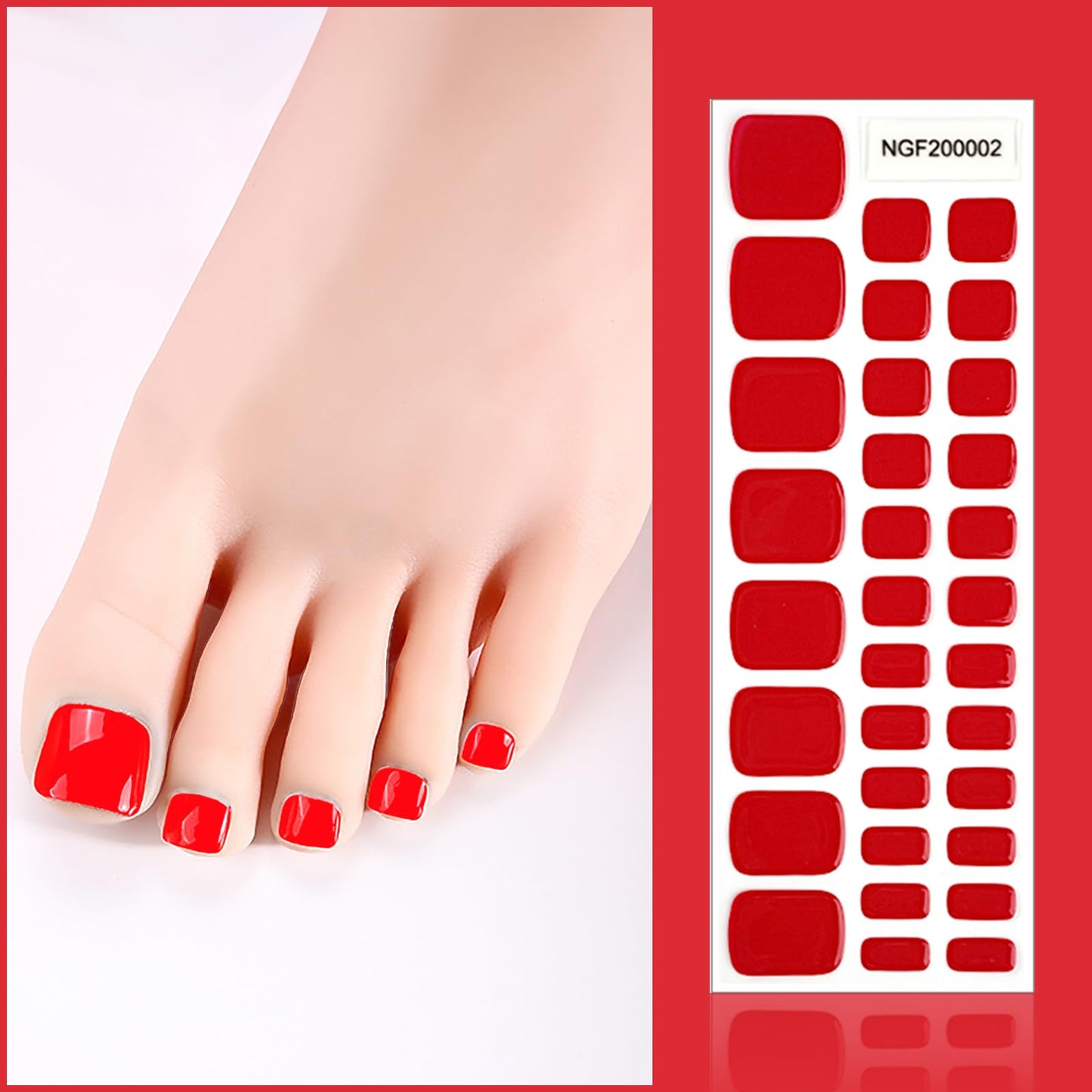 SILPECWEE Semi Cured Gel Nail Strips, Toenails Stickers Full Nail Wraps UV Light Required, Salon Quality, Easy to Apply & Remove, Toenail Strips for Women Girl (Alluring Red - 32PCS)