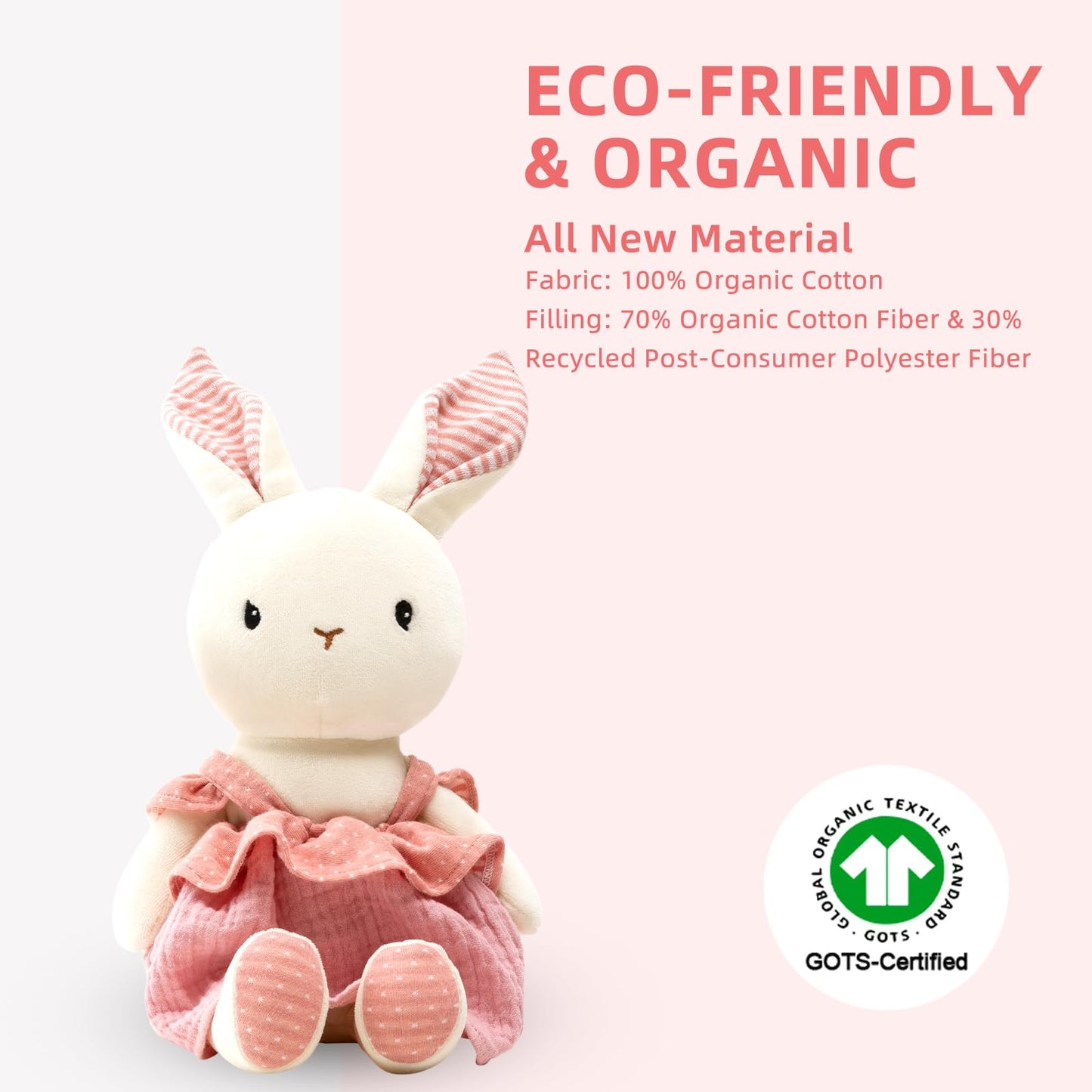 CUDDLE CORNER Bunny Stuffed Animal Organic Cotton Baby Plush Toys, Easter Stuffed Animal 7" Easter Plush Bunny Soft Cuddly Toy for Babies and Toddlers