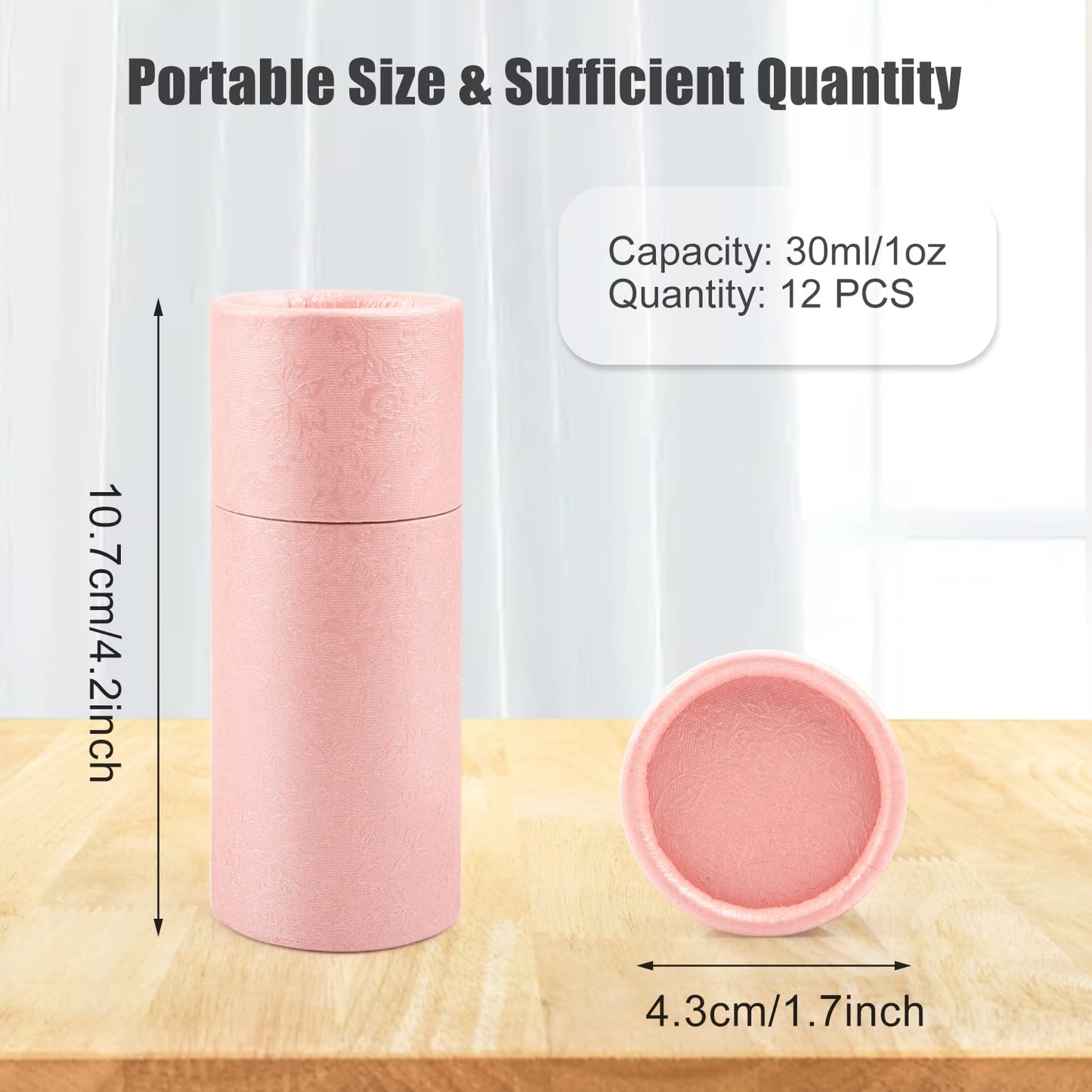 12 Pack 30ml Empty Kraft Paper Tubes Round Kraft Paperboard Jar Containers Cardboard Essential Oil Bottle Tube Box with Lid for Tea Coffee Cosmetic Crafts Gift Packaging - Pink