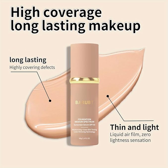 4 in 1 Color Changing Foundation Liquid with SPF 50 - Full Coverage Concealer, Medium Spectrum Foundation Makeup Cream Moisturizing Nourishing, Waterproof, for All Skins Women&Men 1.41 FL.OZ