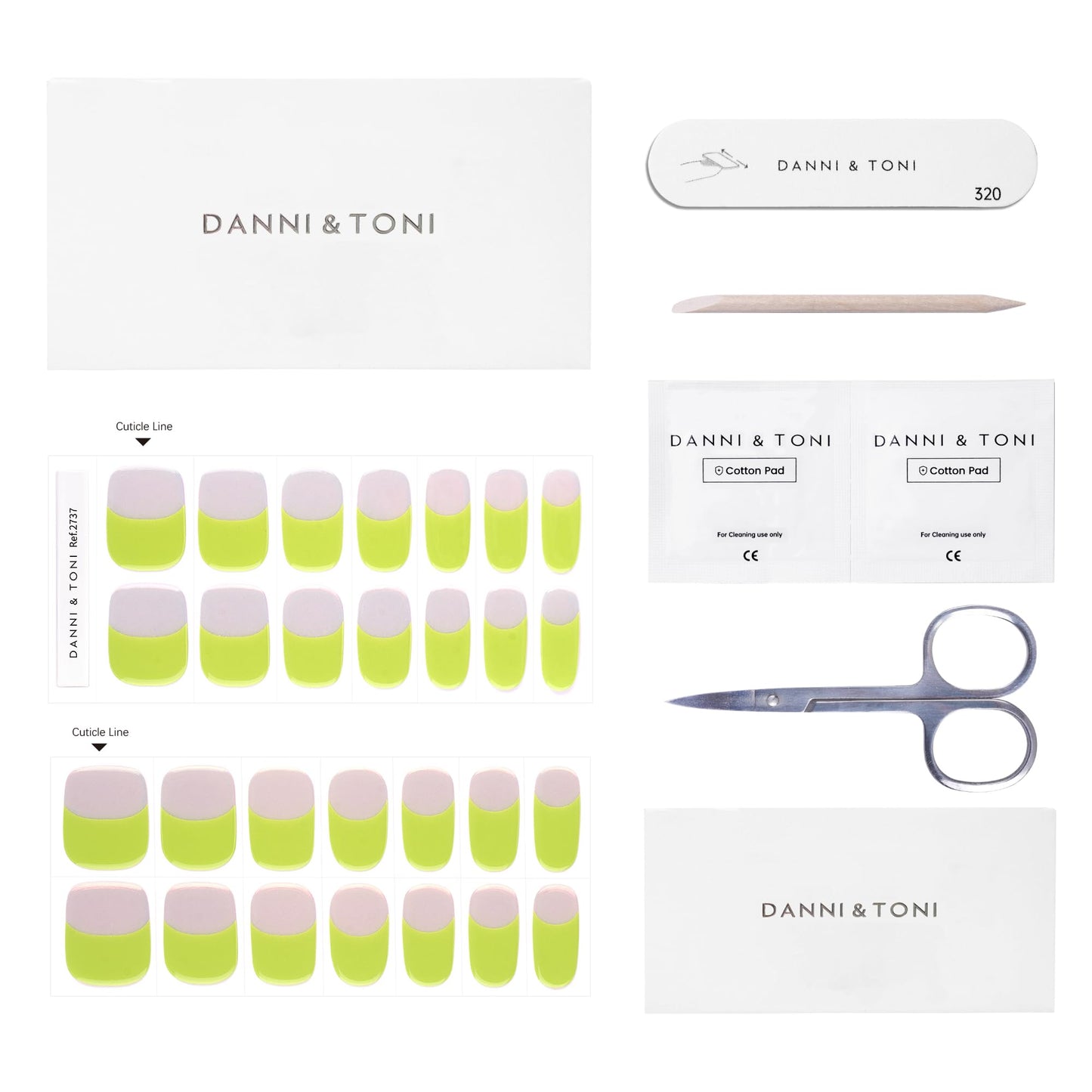 DANNI & TONI Semi Cured Gel Nail Strips Neon Green French Tips Aurora Gel Nail Wraps Mirror Nails 28 Stickers | Neon Petal