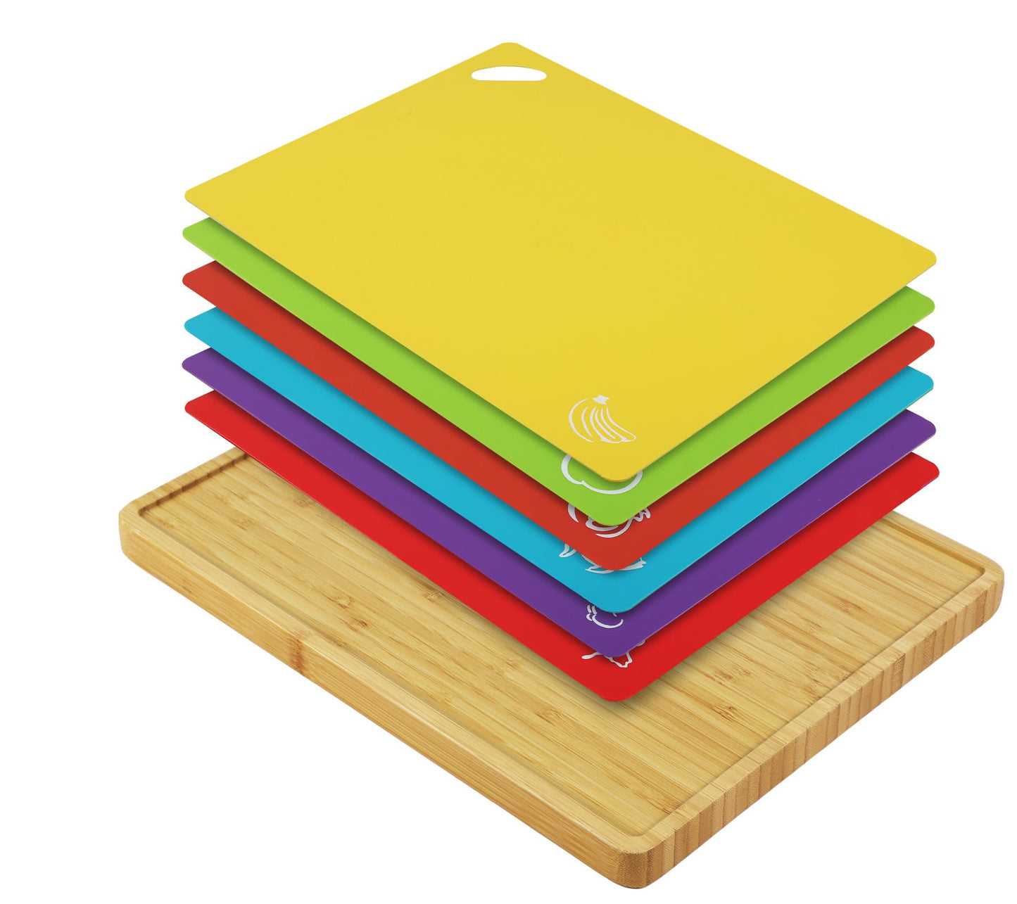 Bamboo Cutting Board Set with 6 Color-Coded Flexible Chopping Mats,BPA Free, Durable & Multi-Purpose for Kitchen Prep, Ideal Charcuterie & Chopping for Meat, Vegetables and Fruits Ideal Kitchen Gifts