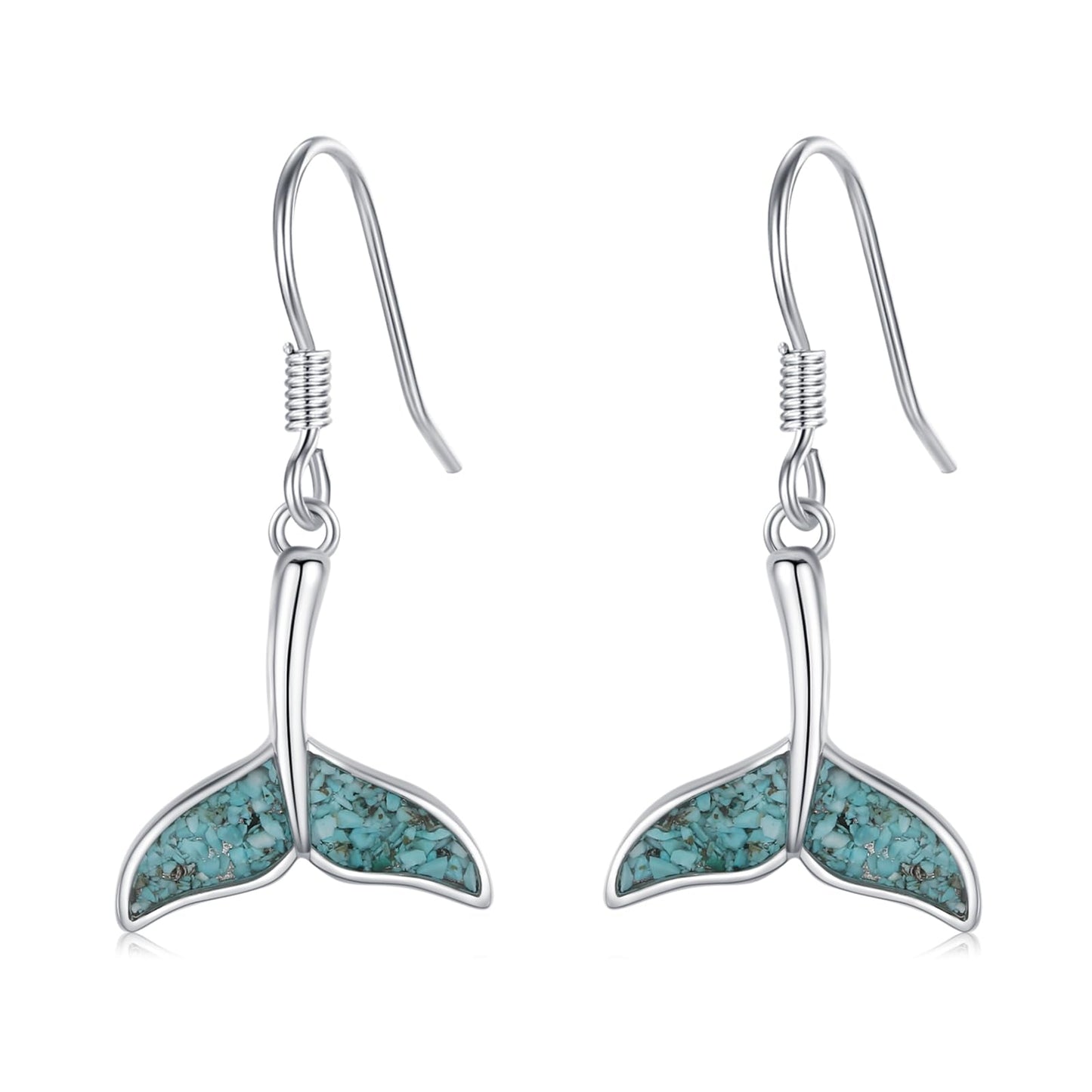 Mermaid Tail Earrings for Women 925 Sterling Silver Turquoise Whale Tail Dangle Drop Earrings Beach Themed Ocean Jewelry Gifts for Friends