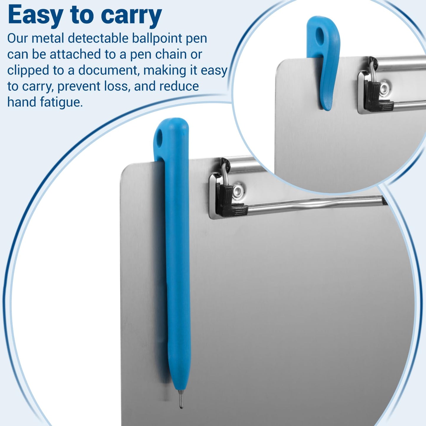 Tenceur 50 Pcs Metal Detectable Pens Standard Blue Ink Pen with Pocket Clip Lanyard Attachment Metal Retractable Ballpoint Bulk for Office Food Production Workshop Writing(Integrated Design)