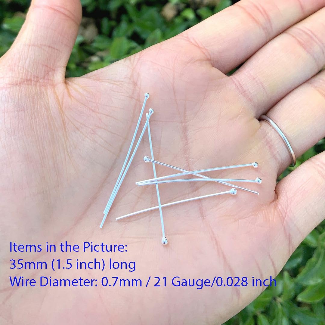 50pcs Adabele Authentic Sterling Silver Round Ball Headpin Head Pins 18mm (0.7 inch) Hypoallergenic for DIY Craft Jewelry Making (Wire 0.7mm/21 Gauge) SS428