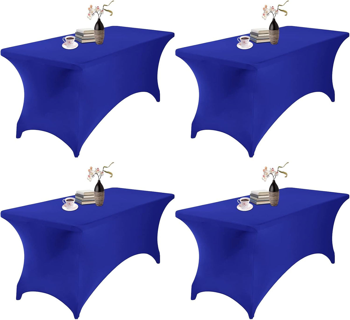 4Pack Spandex Waterproof Table Covers 6ft，Spandex 6ft Waterproof Table Cover for Party,Wedding, Banquet, and Events(Royal Blue)