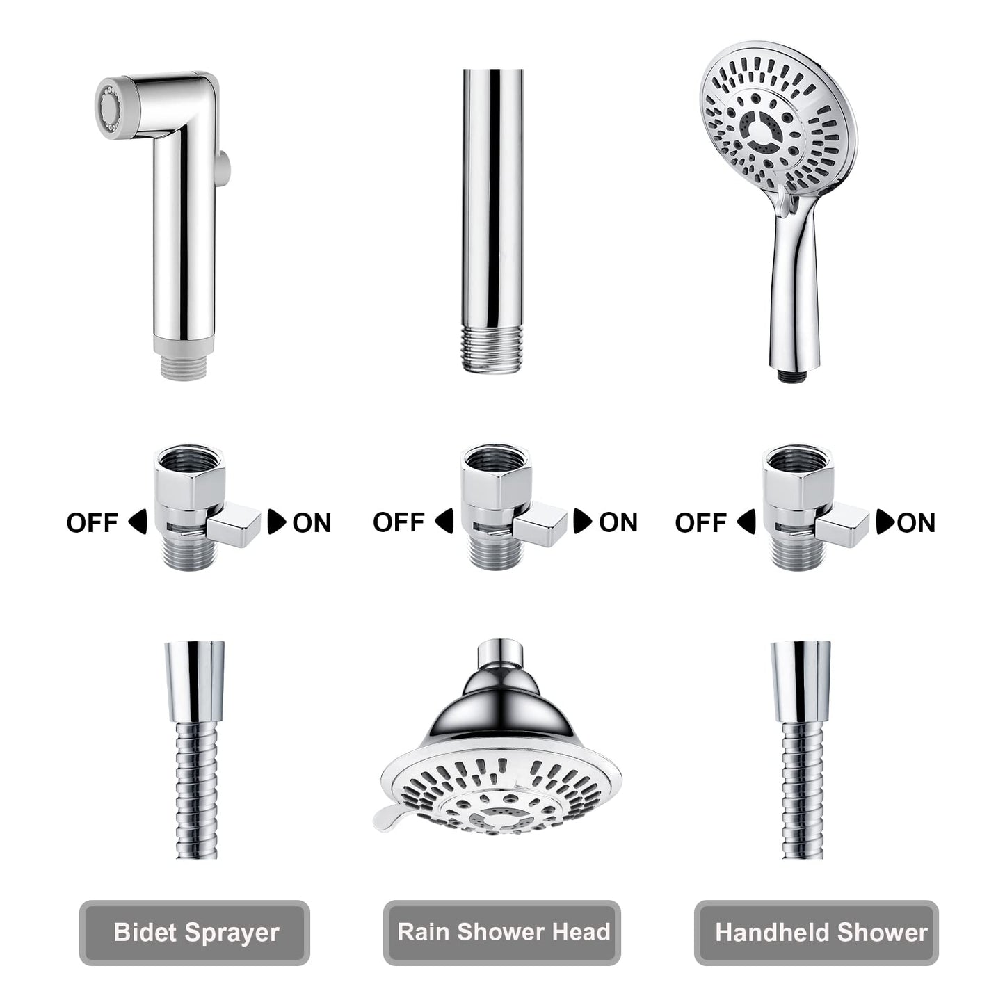 BRIGHT SHOWERS Water Flow Control Valve, Brass Shower Water Valve with Handle Lever, Flow Regulator Water-Saver Volume, Chrome