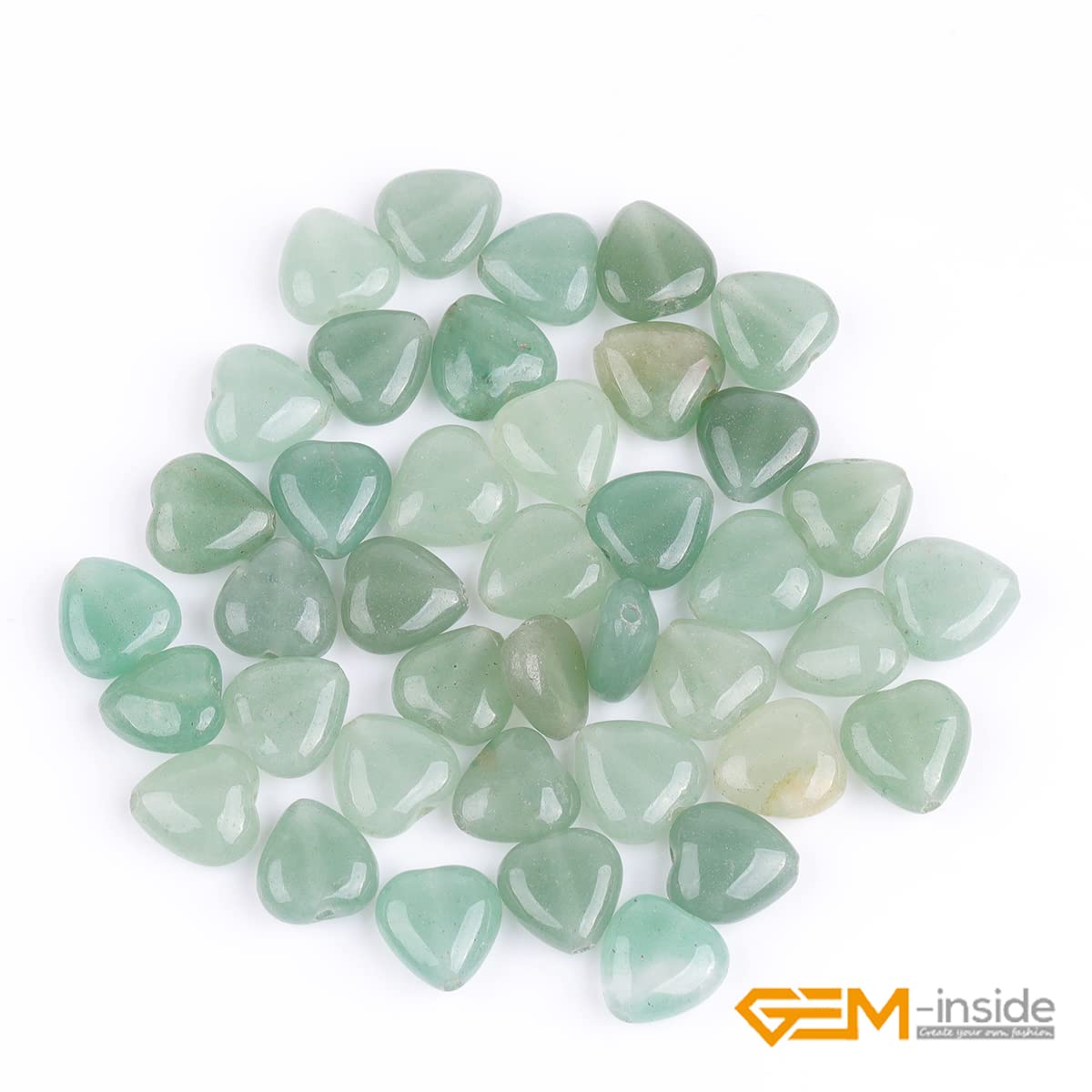 GEM-Inside 10mm Heart Charms Natural Green Aventurine Jade Stone Beads for Jewelry Making Full 15" Strand Power Energy Healing Chakra Stone Beads