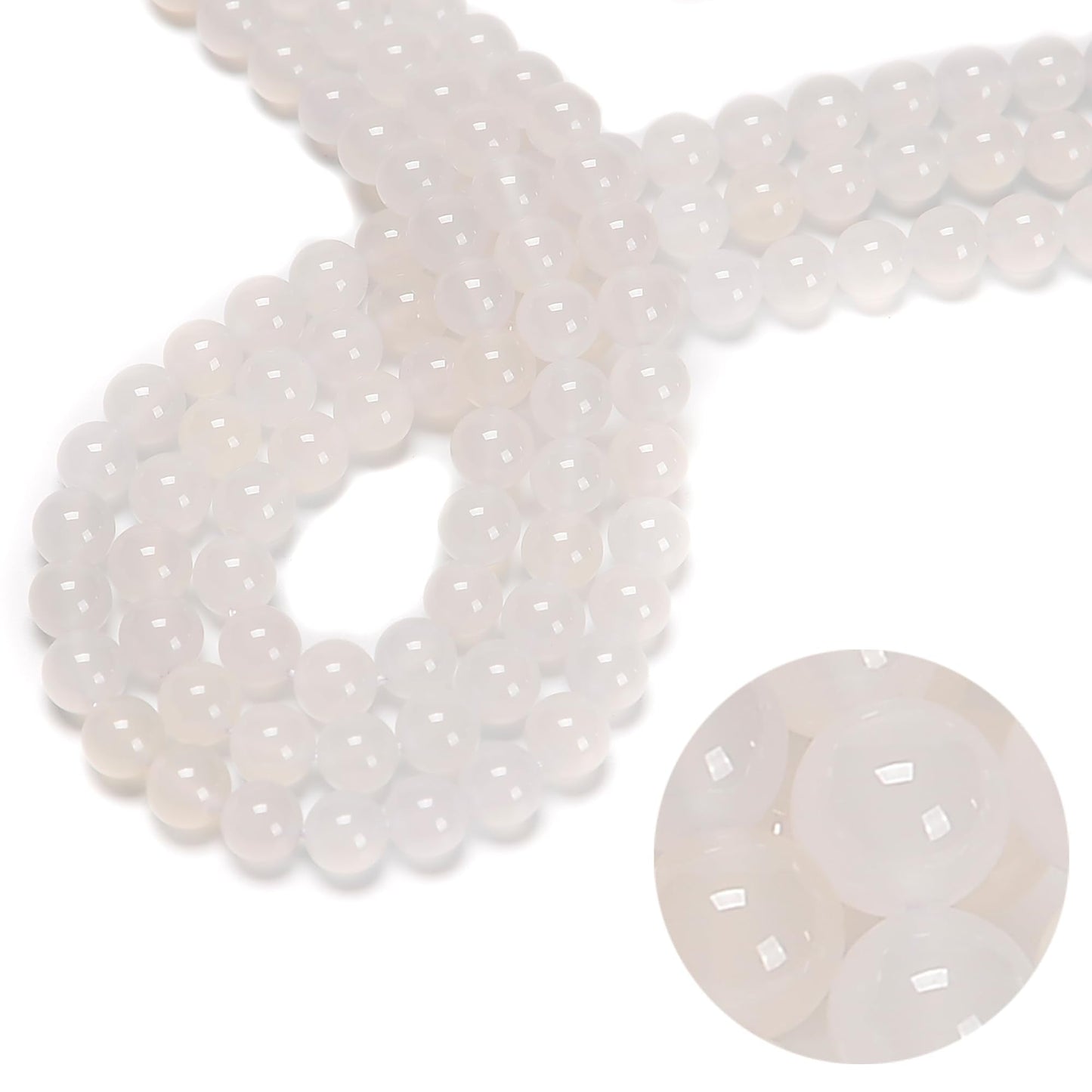 65Pcs 6mm White Agate Natural Faceted Round Loose Real Stone Beads Gemstone Genuine for DIY Hand Made Craft Jewelry Bracelet Earring Necklace String Making Energy Healing Power