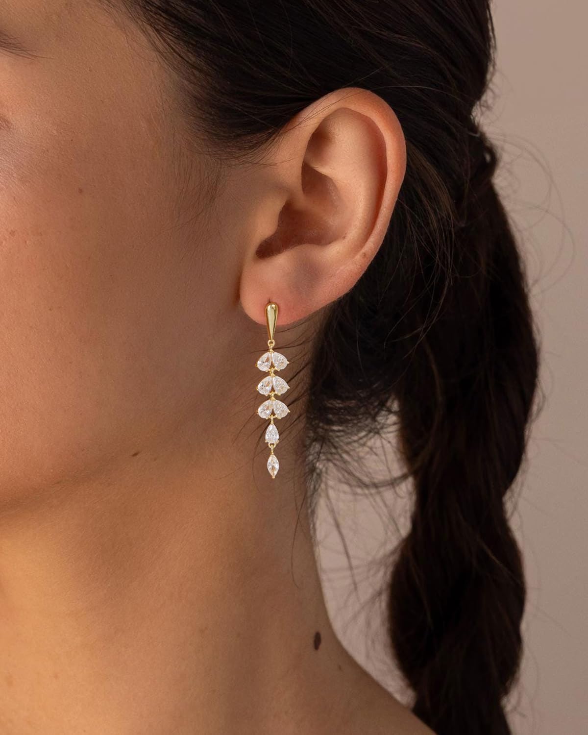 PRTGL Cubic Zirconia Earrings - 14K Gold Plated Cubic Zirconia CZ Dangle Wedding Earrings for Women Bridal Bridesmaid