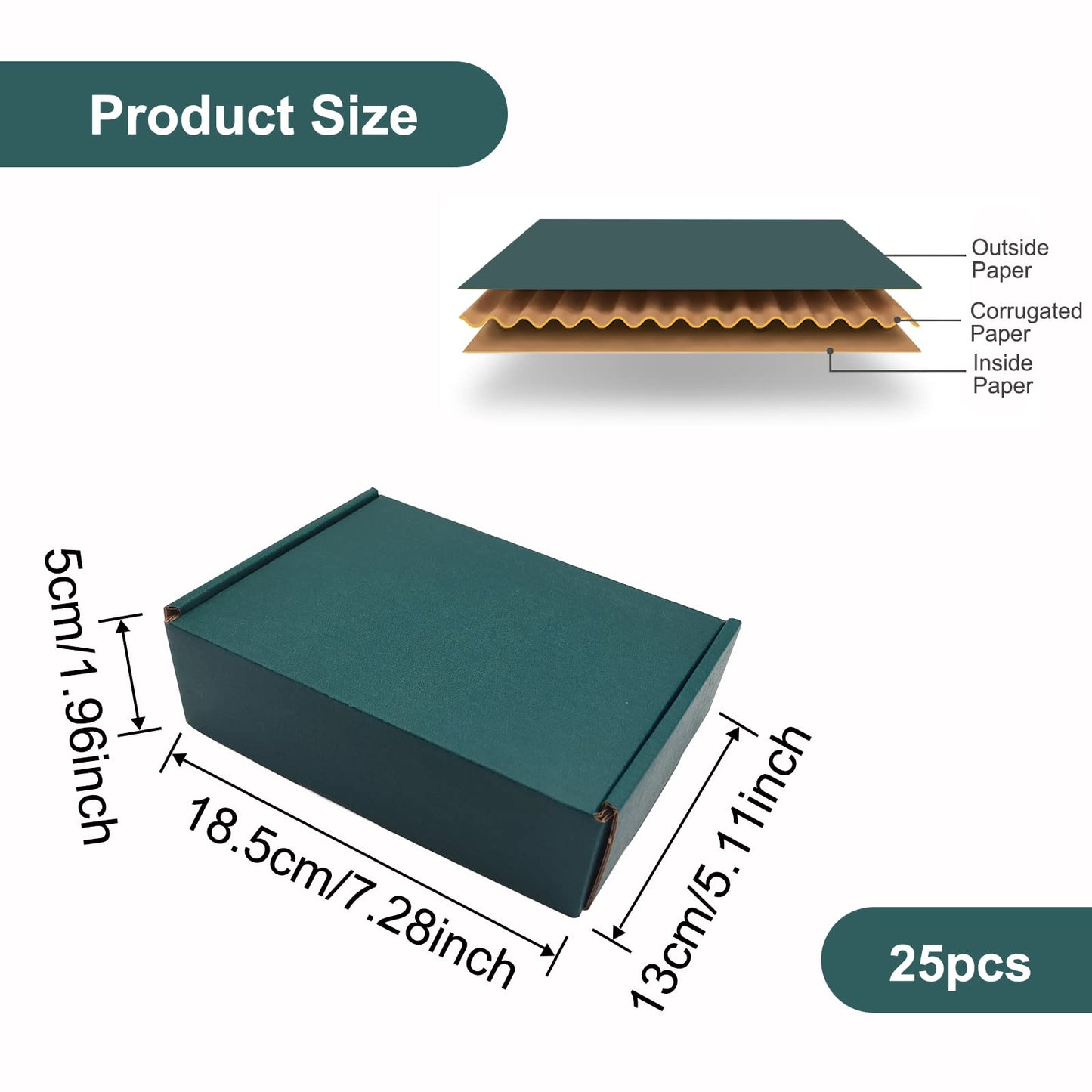 Green Recyclable Cardboard Small Gift Mailer Boxes for Shipping Packaging Craft Gifts Giving Products (25 Pack, 7.2 x 5.2 x 2 Inch)
