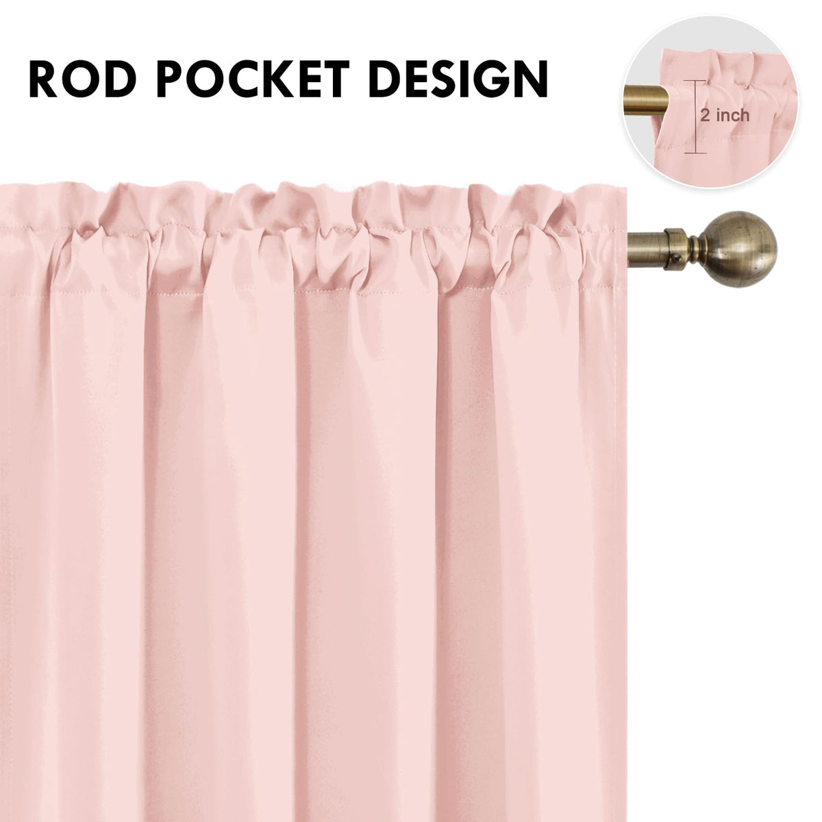 Blackout Curtains for Bedroom 52 x 54 Inch Long Blush Pink 2 Panels (2 Count)