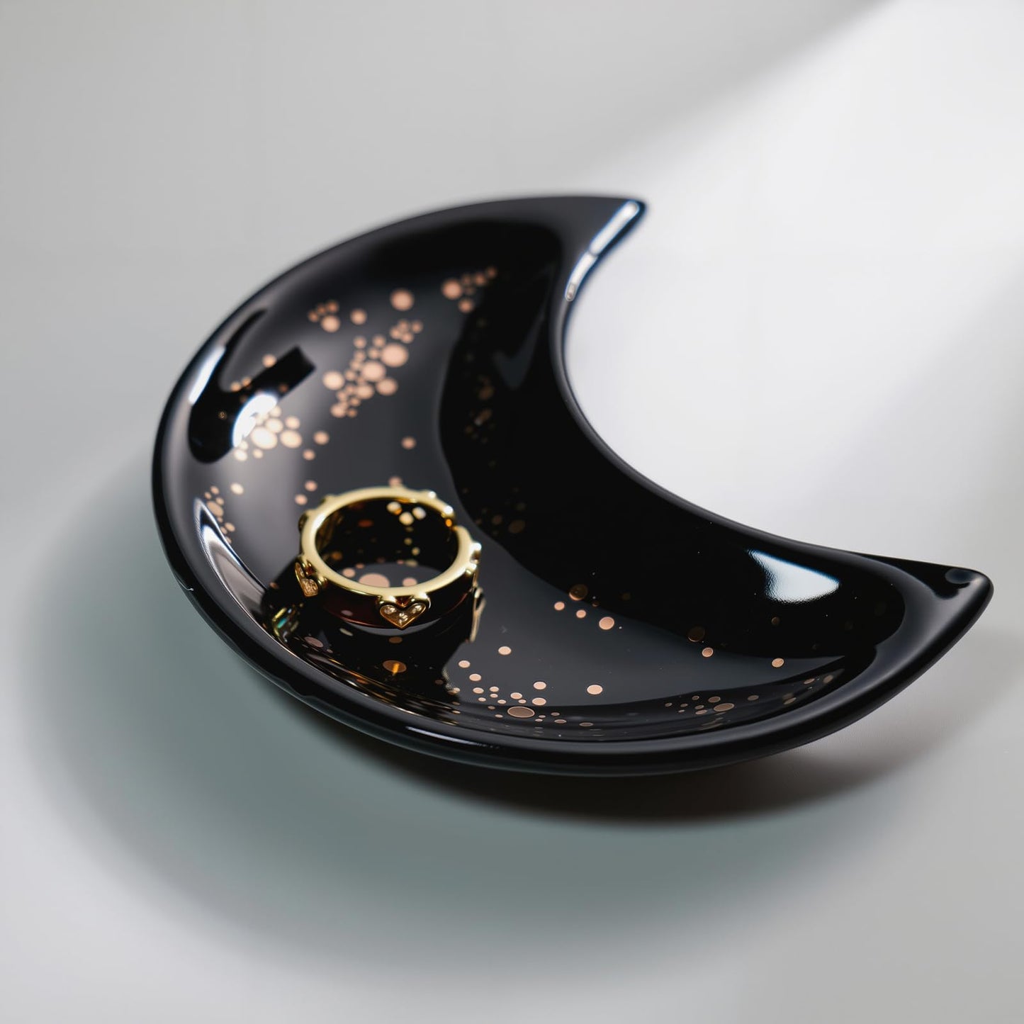 Yanluxr Black Moon Jewelry Dish, Decorative Ceramic Trinket Tray for Rings Earrings Necklaces, Birthday Christmas Gift for Women