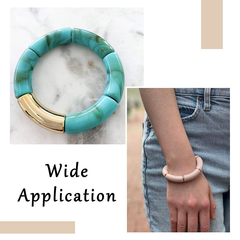 Sparkeads 110PCS Bamboo Tube Bracelet Making Kit for Women Friendship Gift Stacking Bangles Chunky Curved Acrylic Beads Rhinestone Beads Metal Spacers Elastic Thread
