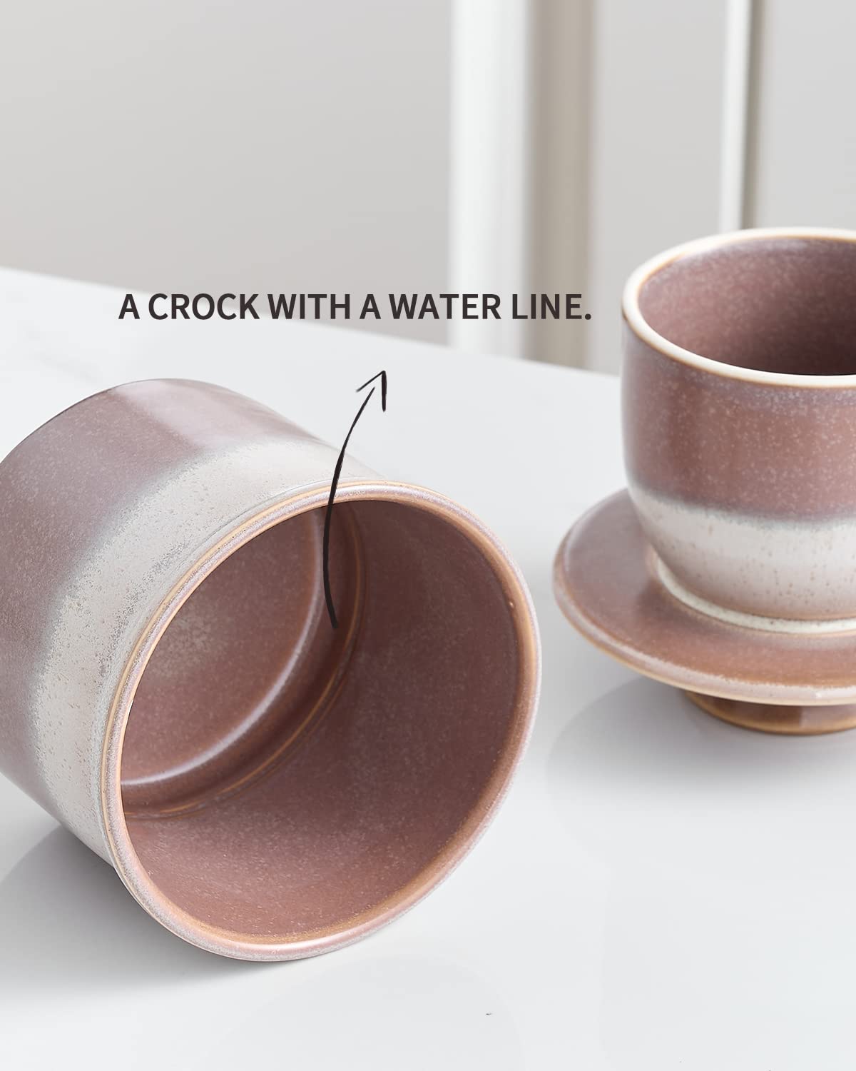XELA Ceramic Butter Crock, The Original Reactive Two-Colour Glaze, Butter Dish With Water Line for Spreadable Fresh Butter - Ziying
