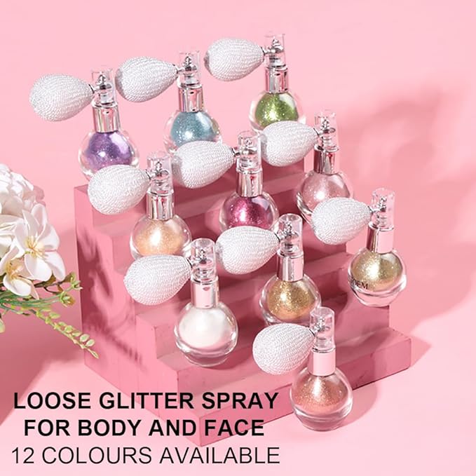 Bronze Highlighter Spray for Face and Body, Rich Color Loose Shimmer Powder Long Lasting Sparkly Spray High Gloss Makeup for Women Rave Festival Prom Stage Wedding Party, #4