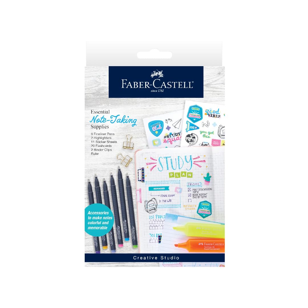 Faber-Castell Essential Note Taking Supplies - Studying Essentials Set with 6 Fineliner Journal Pens, College School Supplies, Stationary and Planner Accessories