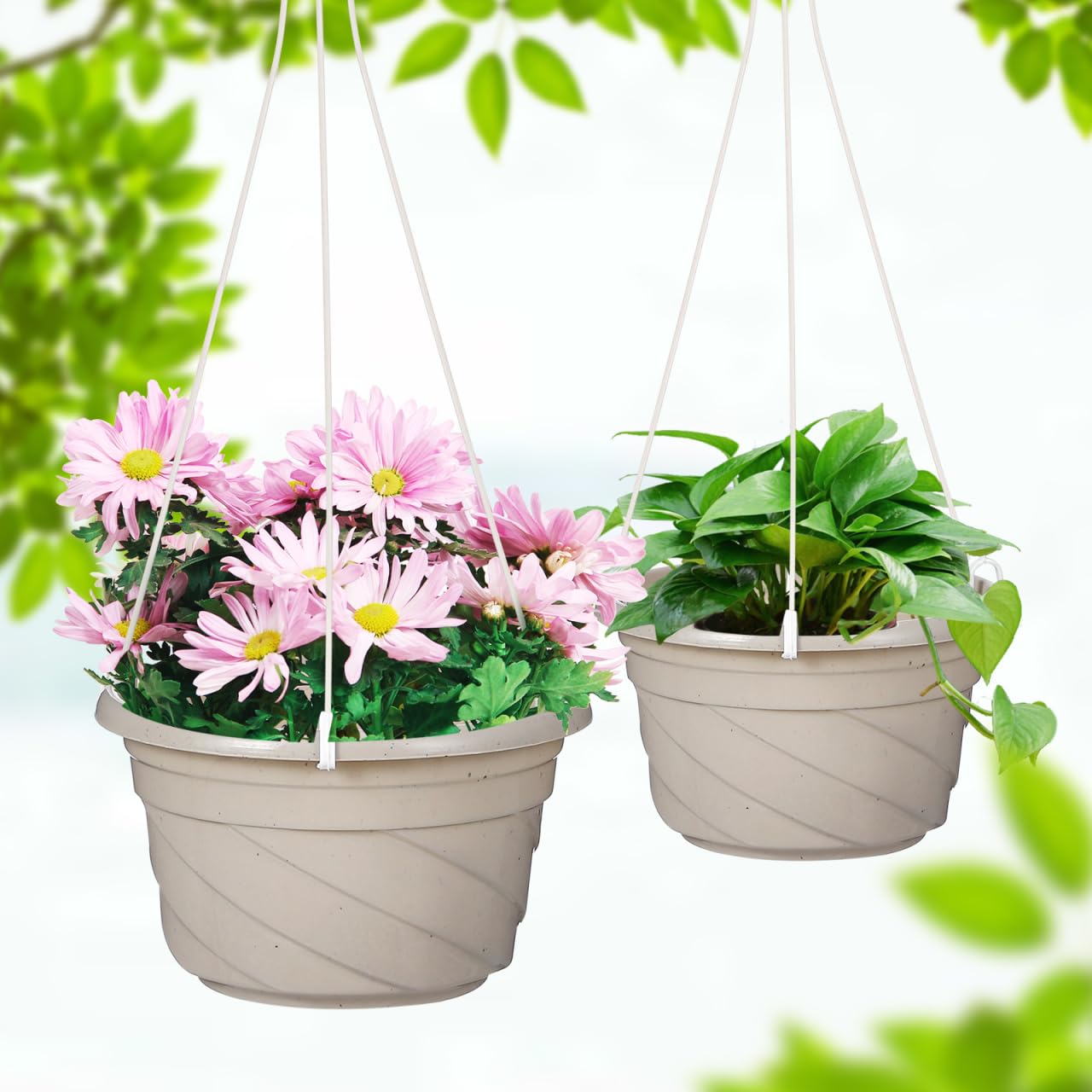 Parliky 4Pcs Plastic Hanging Planters with Drainage Holes Lightweight Window Balcony Garden Pots for Indoor Outdoor Plant Display