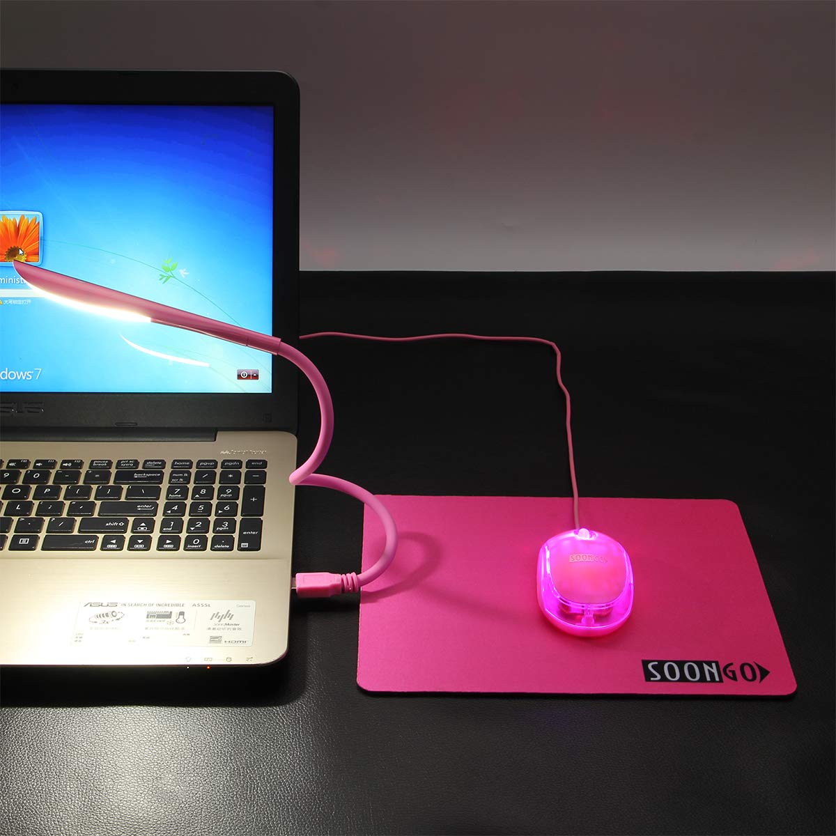 Pink Mouse and Pad USB LED Light 3 in 1 Gift Comb Kids Mouse for Laptop Home Office Travel by SOONGO