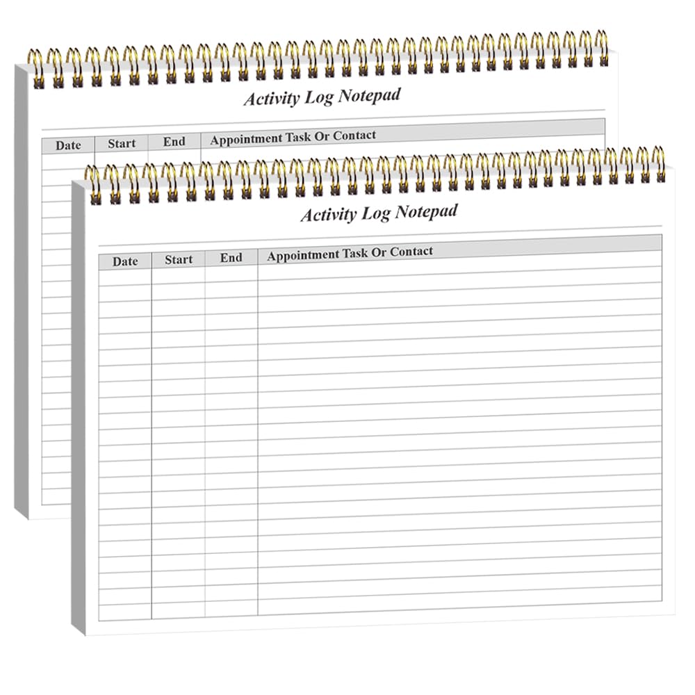 (2-Pack) Activity Log Notepad - Spiral Activity Log Book for Business Work, Undated Weekly To Do List Notepad, Organized Time Spending, Appointment or Contact, Total in 104 Sheets, 100gsm Paper, 8.5" x 11"
