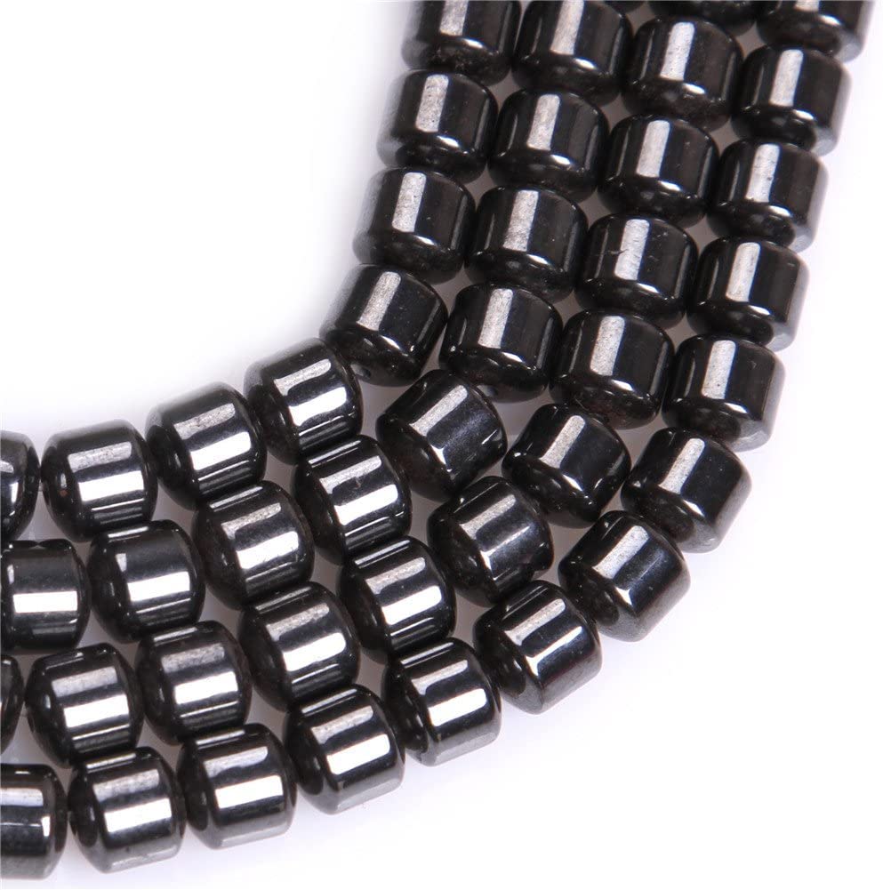 HAAMIIQII 50pcs 8mm Natural Black Hematite Loose Gemstone Beads Drum Shape Spacer Stone Beads for Jewelry Making DIY Bracelets Necklaces Crafting