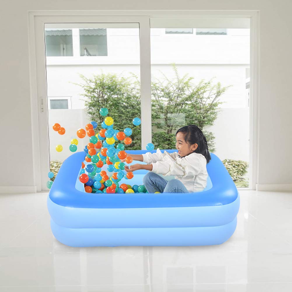 HIWENA Inflatable Kiddie Pool, 45" x 35" X 14" Blue Kids Swimming Pool Summer Water Fun Bathtub with Inflatable Soft Floor