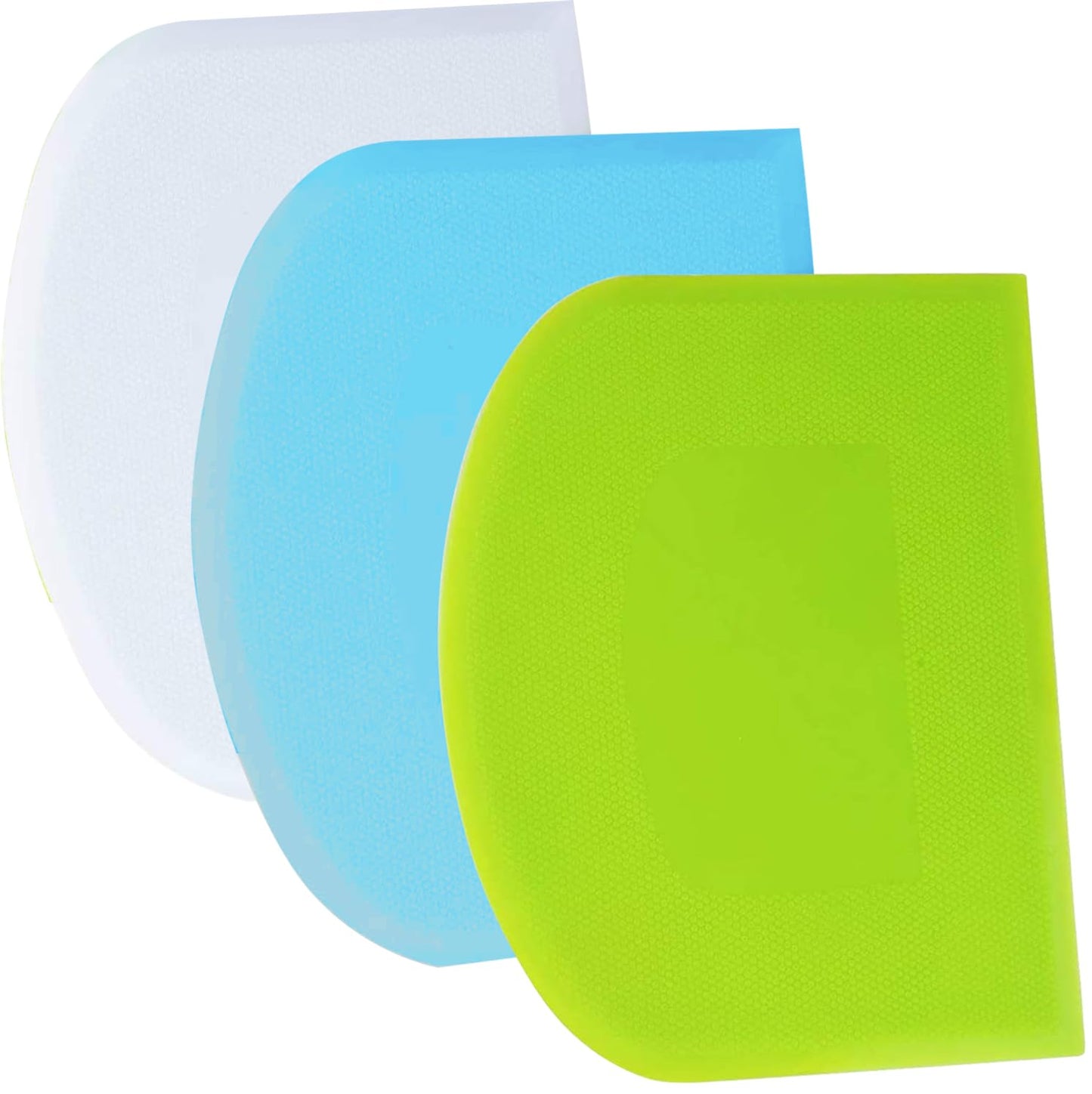 SURDOCA Dough Scraper Bench Scraper - 3P 8.3x5.5" Plastic Flexible Bowl Scraper, Sharp Edge & Angles Cake Scraper. Non-Slip Bakeware Decorating Tools Sculpting & Modeling Tools - Green+Blue+White
